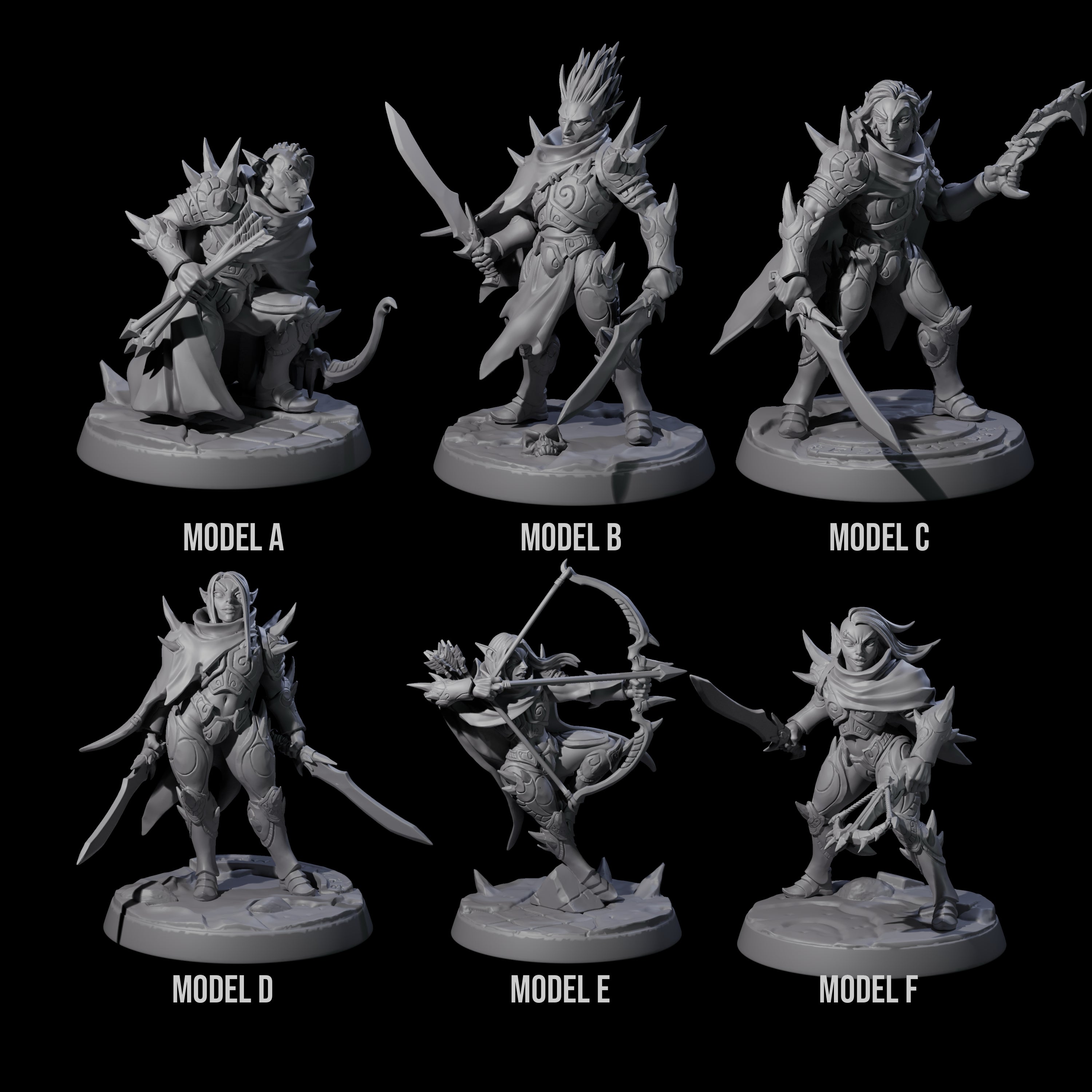 Six Nefarious Drow Assassins Miniature for Dungeons and Dragons, Pathfinder or other TTRPGs