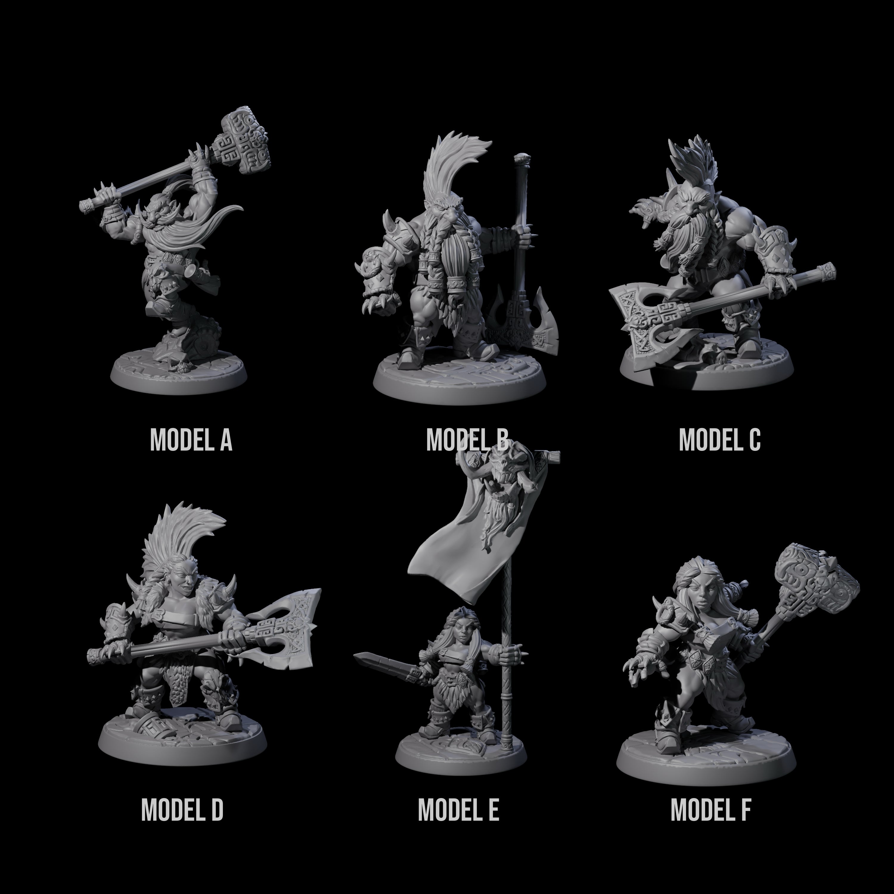 Six Raging Berserker Dwarves Miniature for Dungeons and Dragons, Pathfinder or other TTRPGs