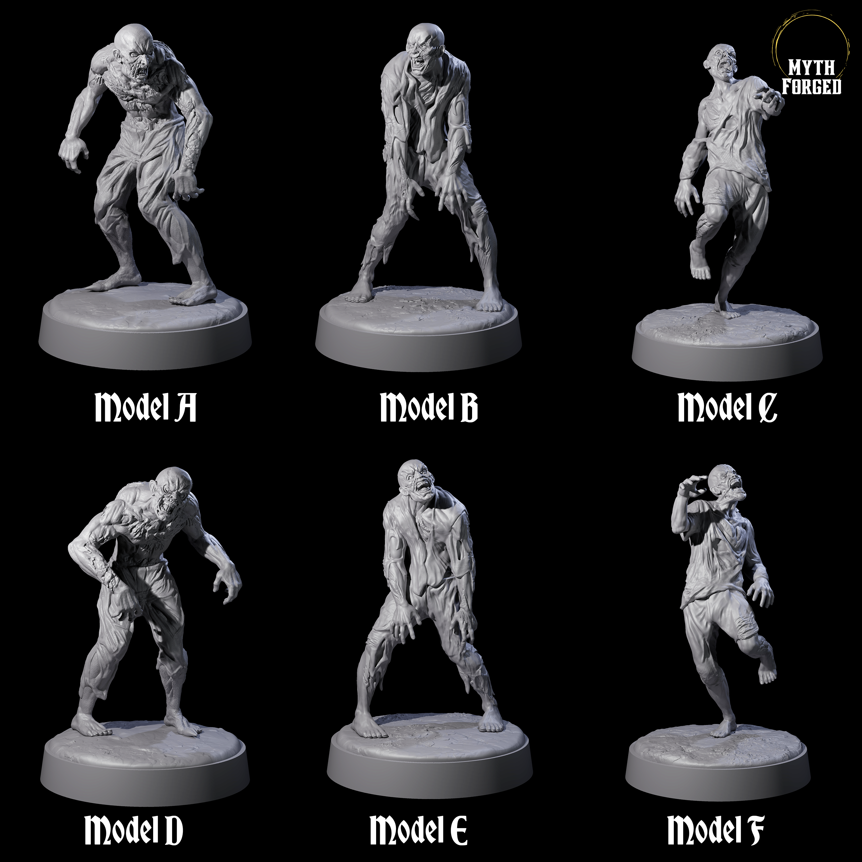 Six Restless Zombies Miniature for Dungeons and Dragons, Pathfinder or other TTRPGs