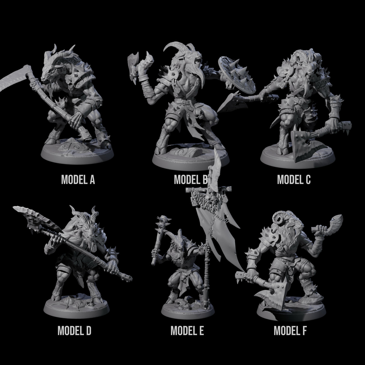 Six Shadowy Beastmen Miniature for Dungeons and Dragons, Pathfinder or other TTRPGs
