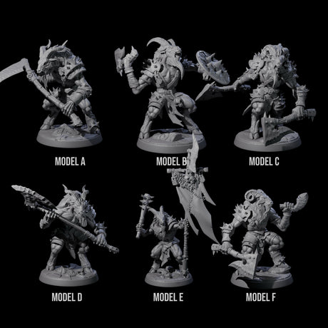 Six Shadowy Beastmen Miniature for Dungeons and Dragons, Pathfinder or other TTRPGs