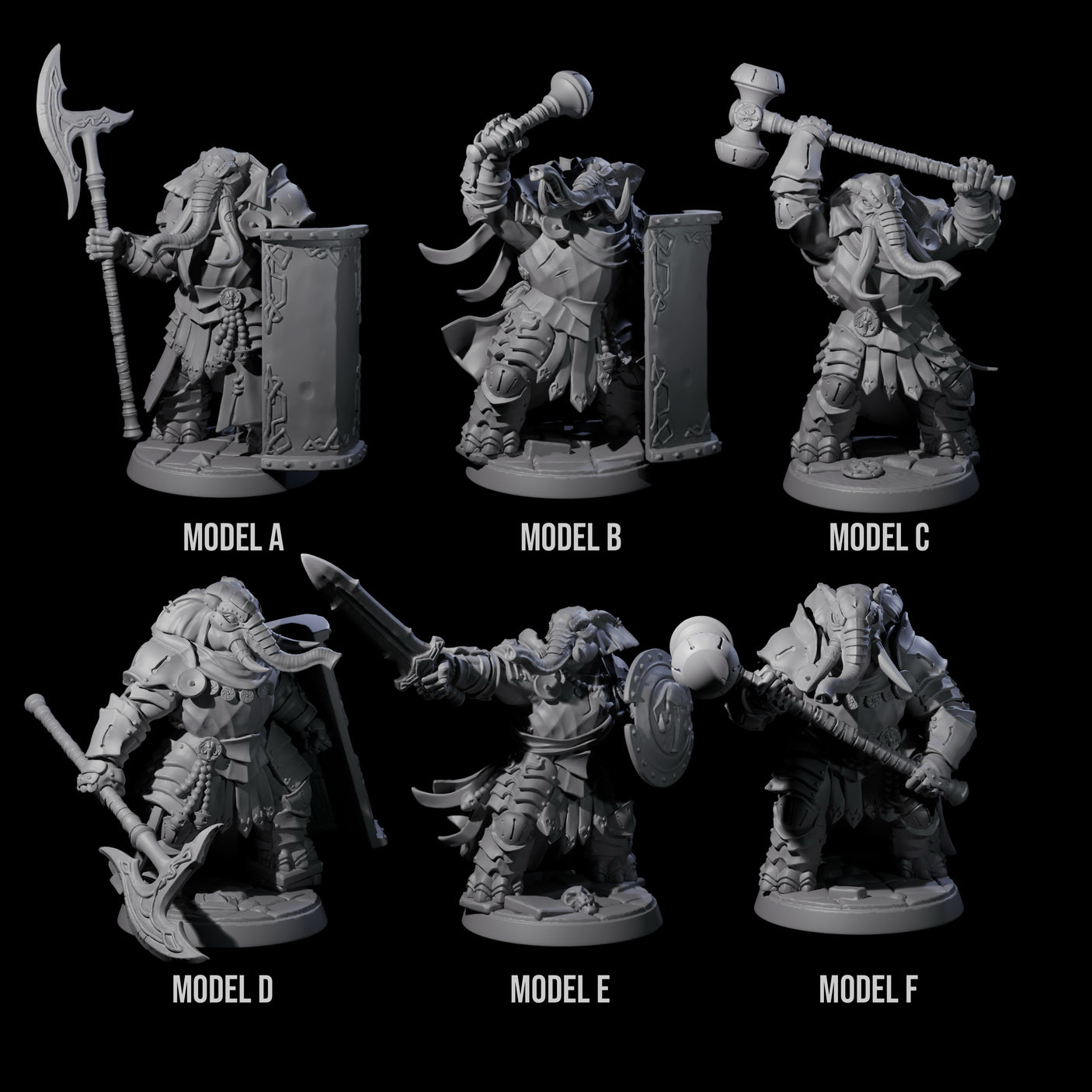 Six Stoic Loxodon Guards Miniature for Dungeons and Dragons, Pathfinder or other TTRPGs