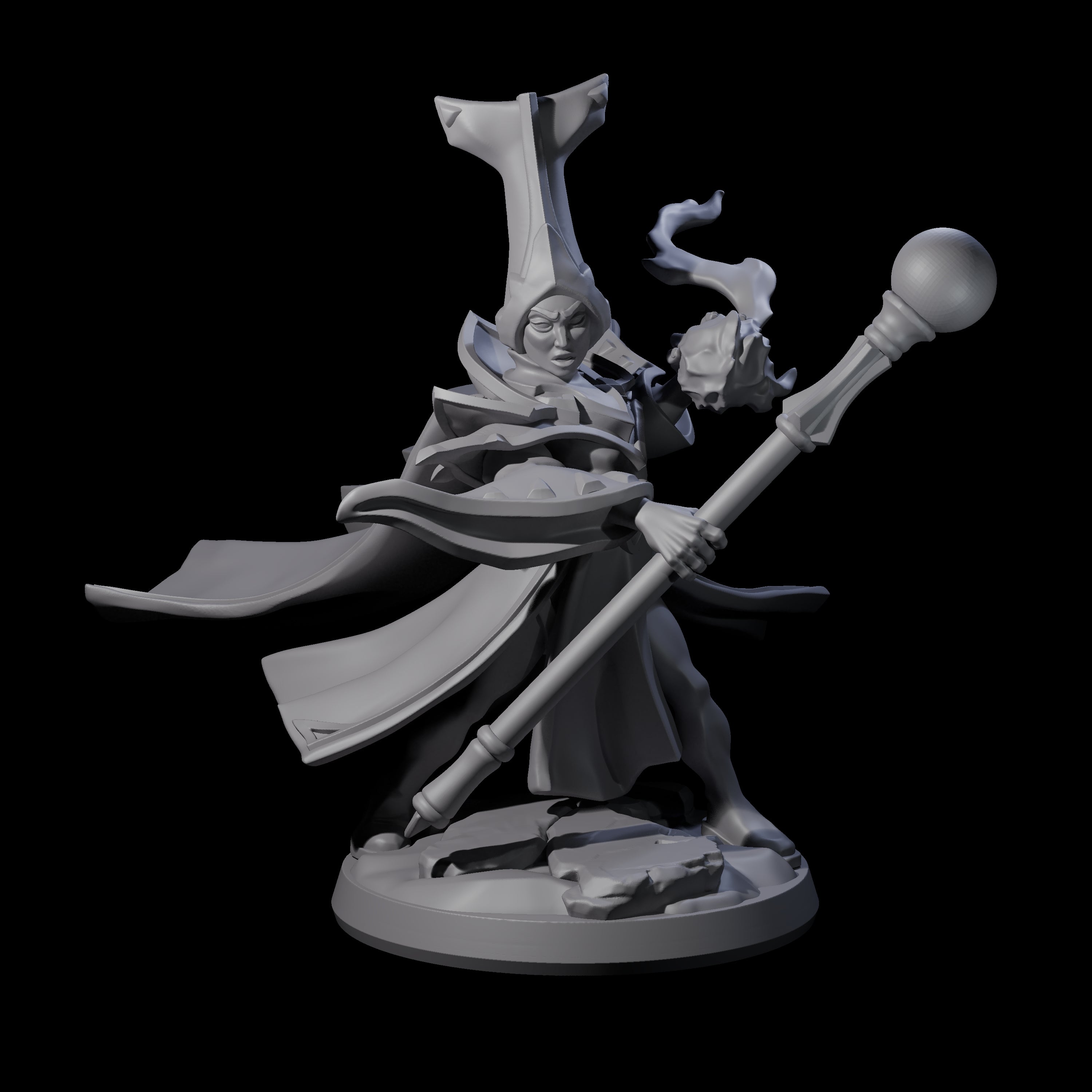 Slinging Mega Hat Wizard Miniature for Dungeons and Dragons, Pathfinder or other TTRPGs