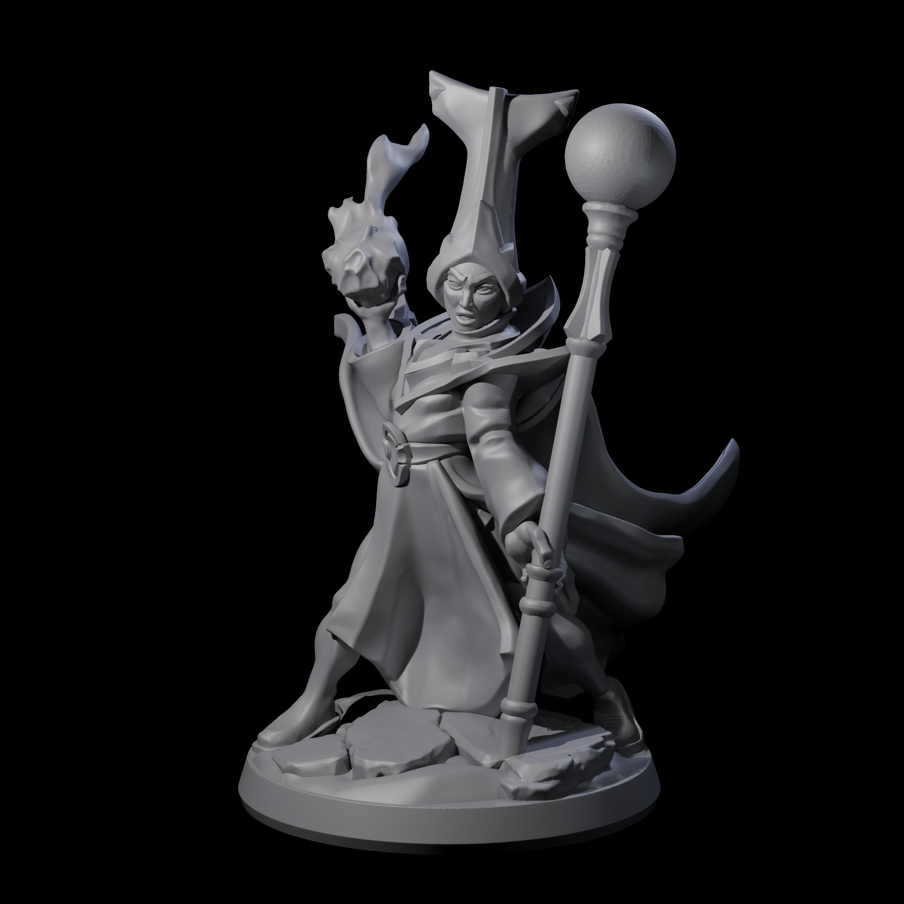Slinging Mega Hat Wizard Miniature for Dungeons and Dragons, Pathfinder or other TTRPGs