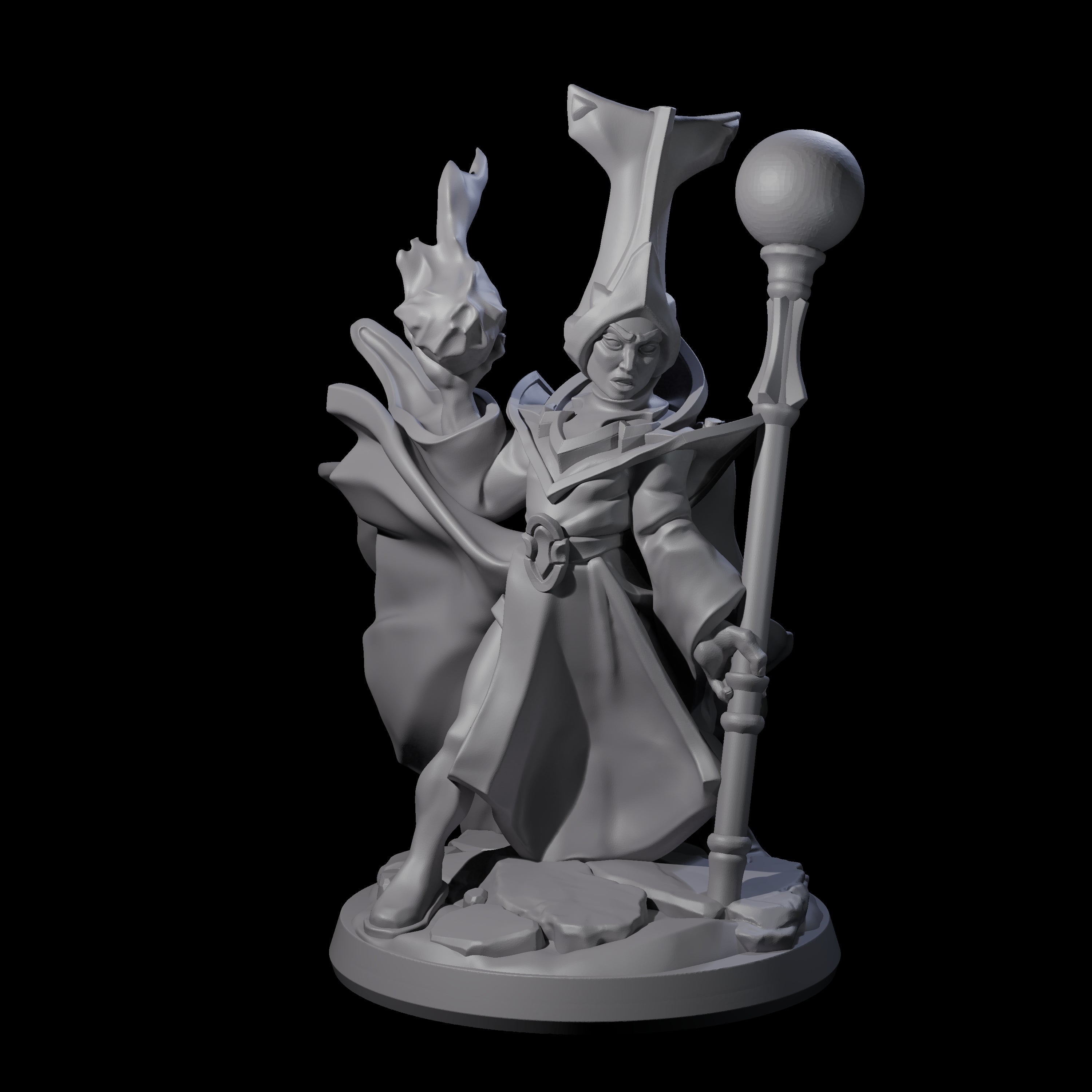 Slinging Mega Hat Wizard Miniature for Dungeons and Dragons, Pathfinder or other TTRPGs