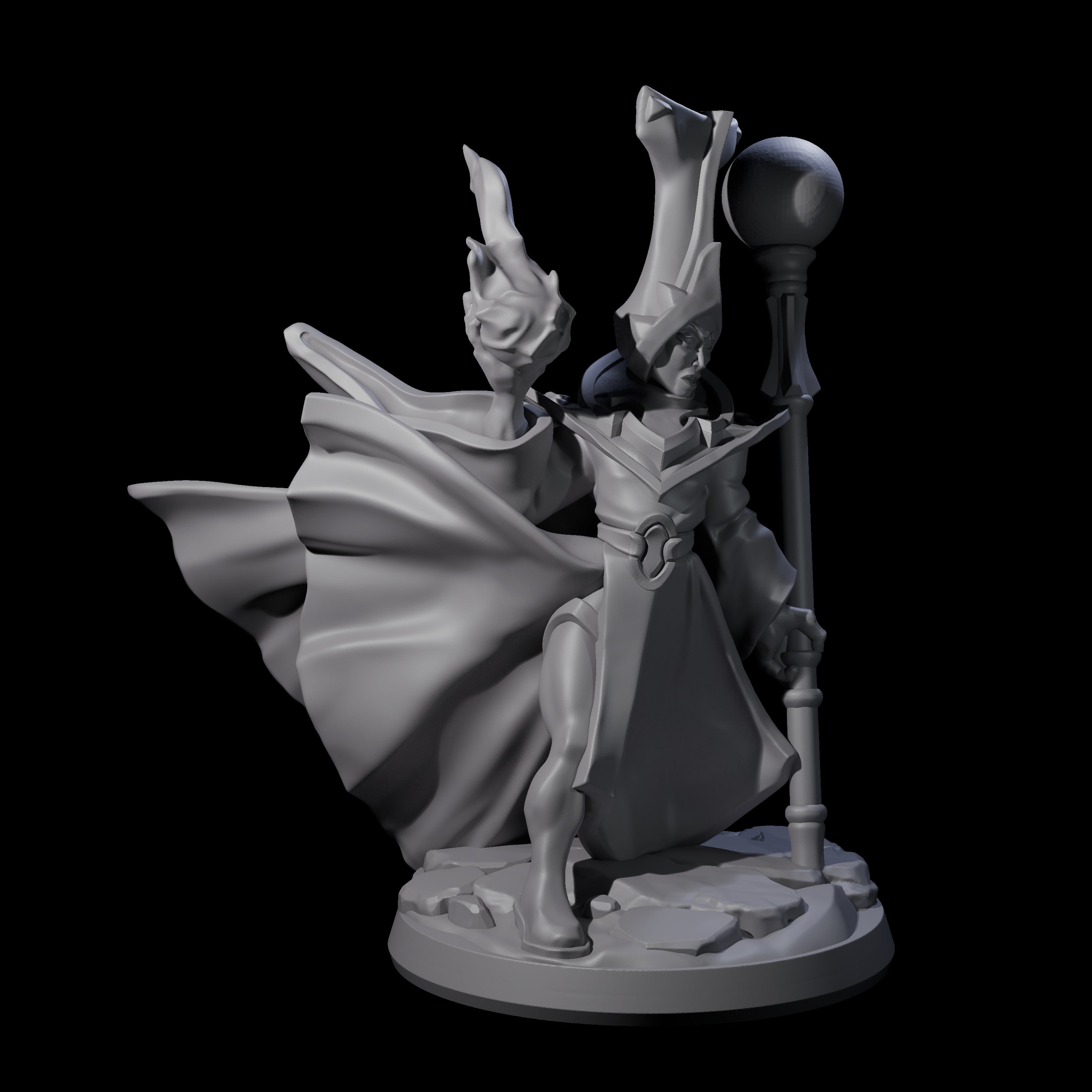 Slinging Mega Hat Wizard Miniature for Dungeons and Dragons, Pathfinder or other TTRPGs