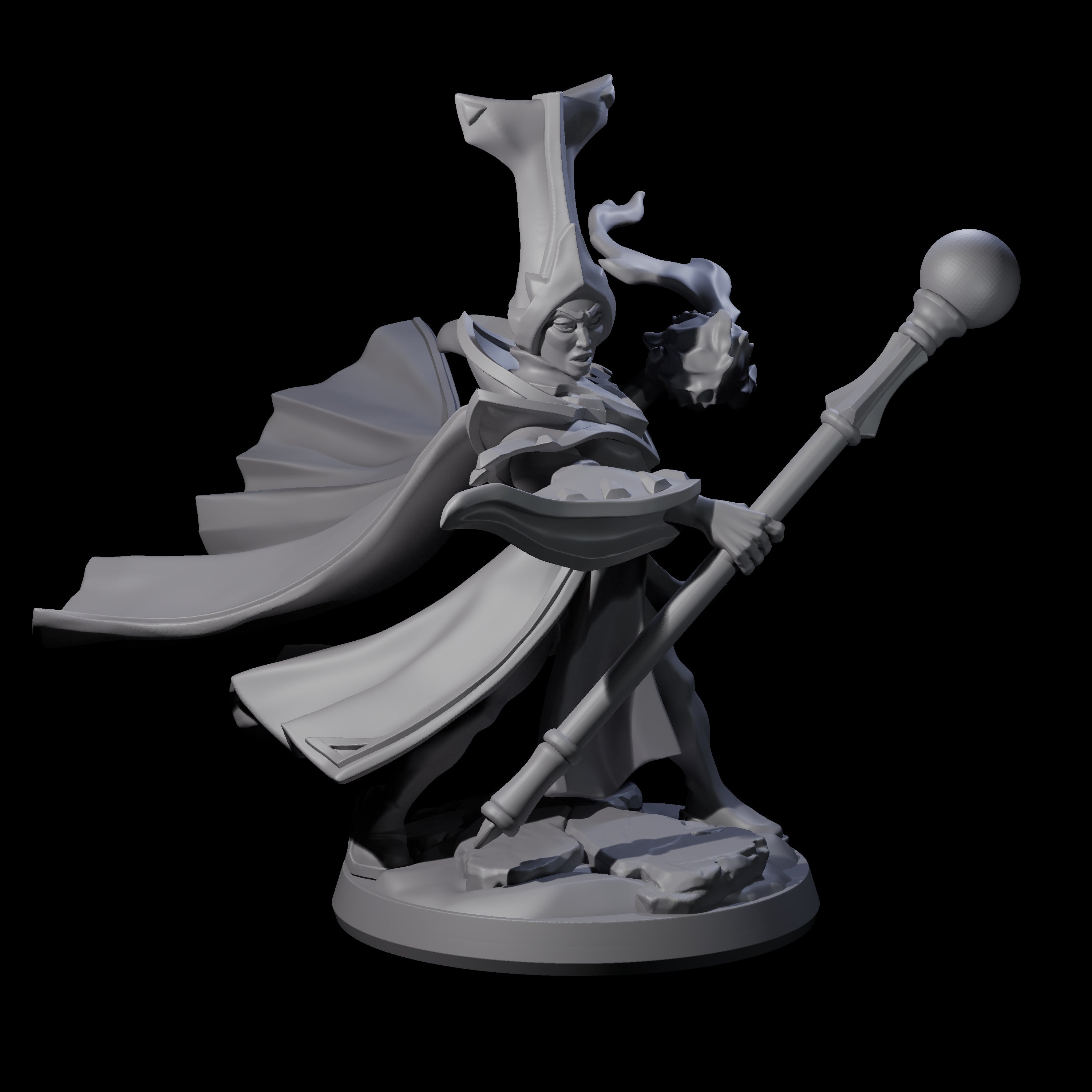 Slinging Mega Hat Wizard Miniature for Dungeons and Dragons, Pathfinder or other TTRPGs
