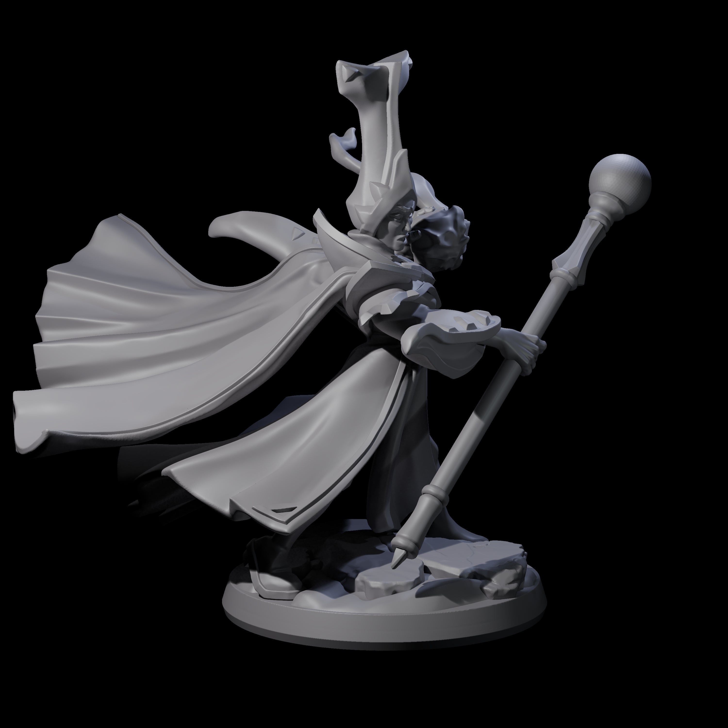 Slinging Mega Hat Wizard Miniature for Dungeons and Dragons, Pathfinder or other TTRPGs