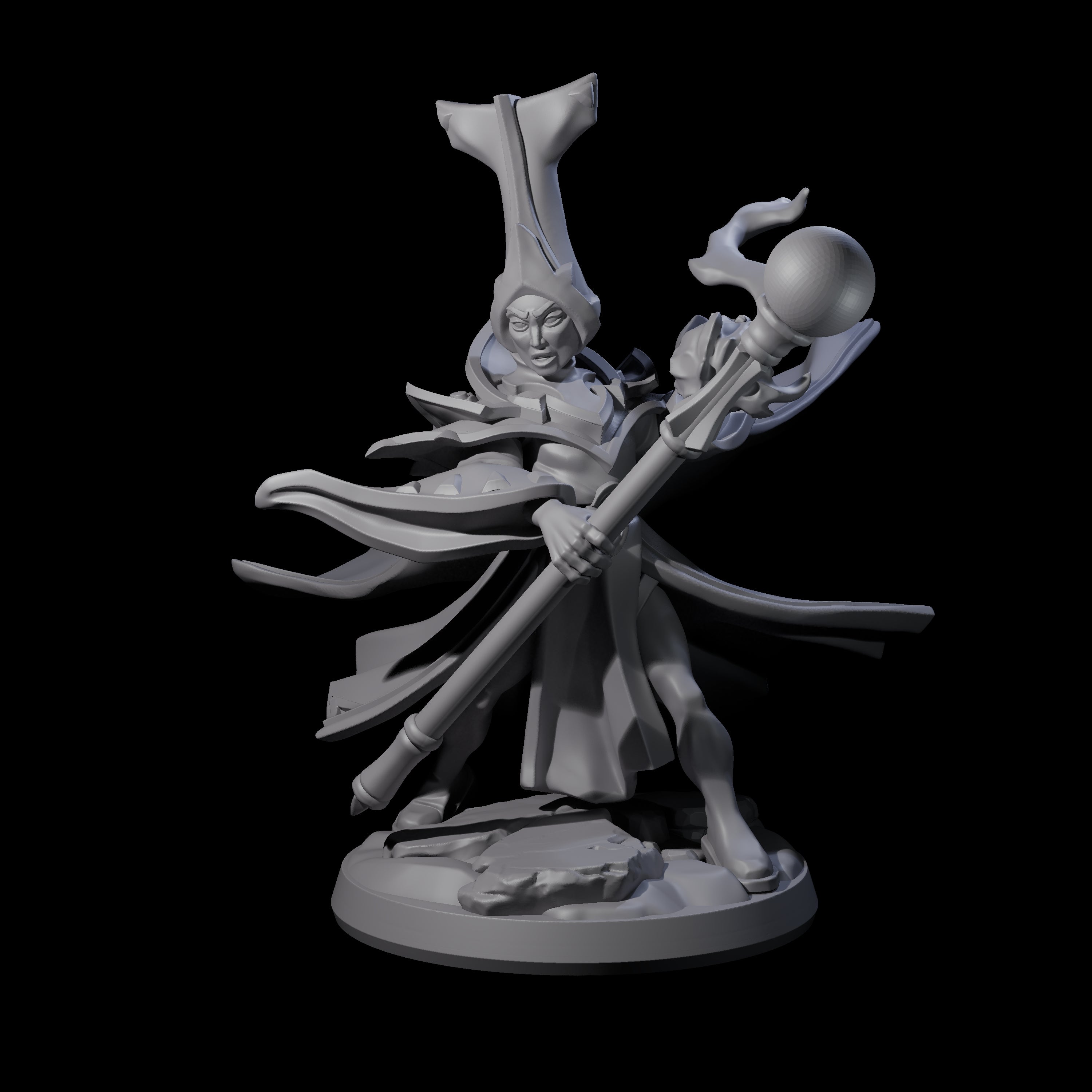 Slinging Mega Hat Wizard Miniature for Dungeons and Dragons, Pathfinder or other TTRPGs