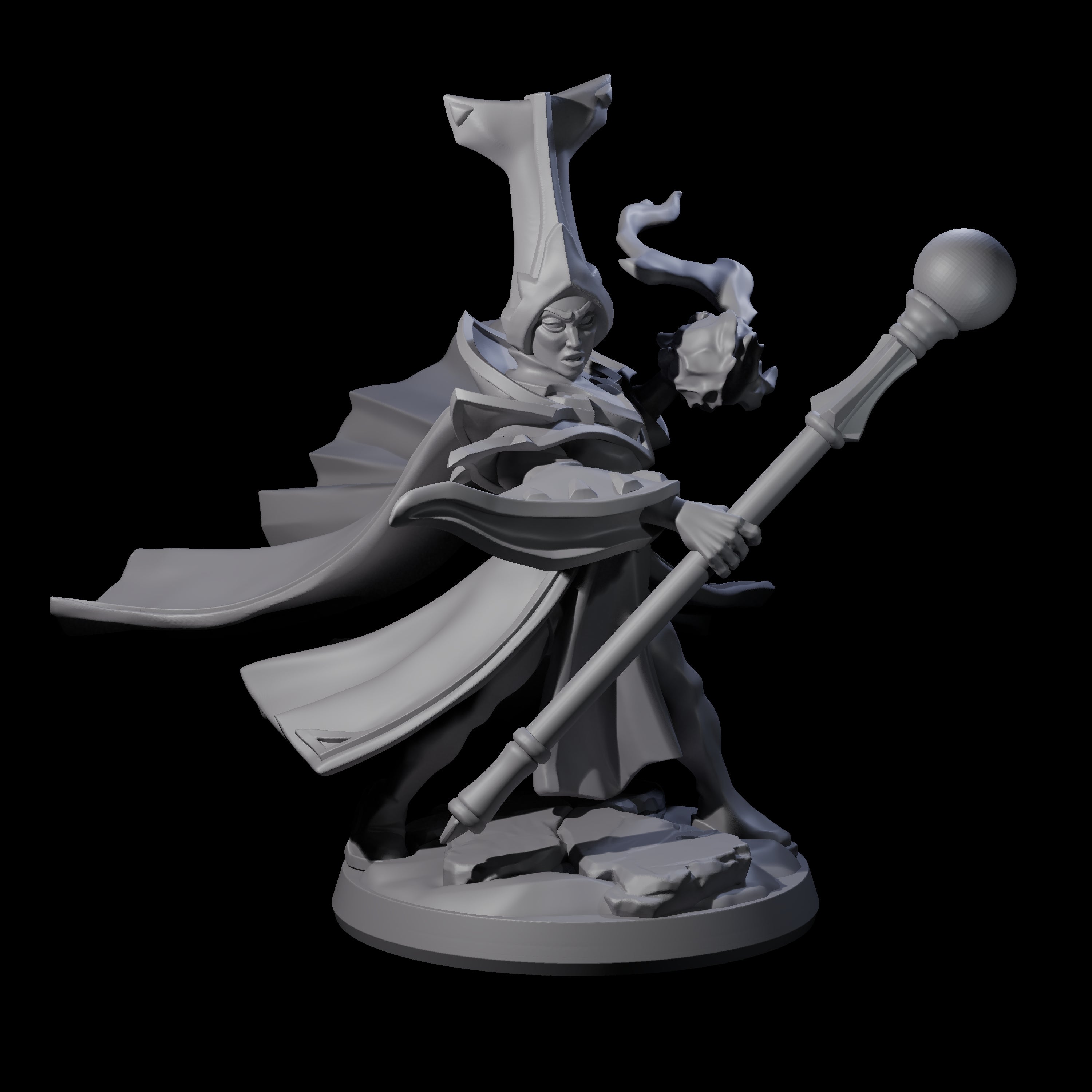 Slinging Mega Hat Wizard Miniature for Dungeons and Dragons, Pathfinder or other TTRPGs