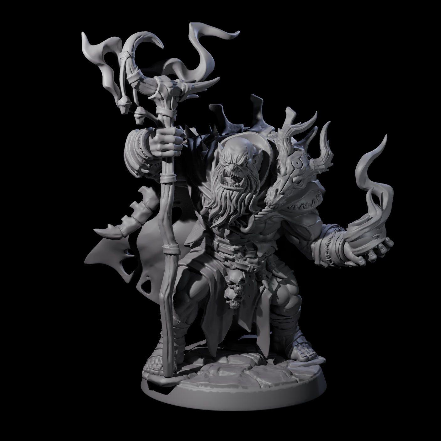 Smoking Orc Shaman Miniature for Dungeons and Dragons, Pathfinder or other TTRPGs