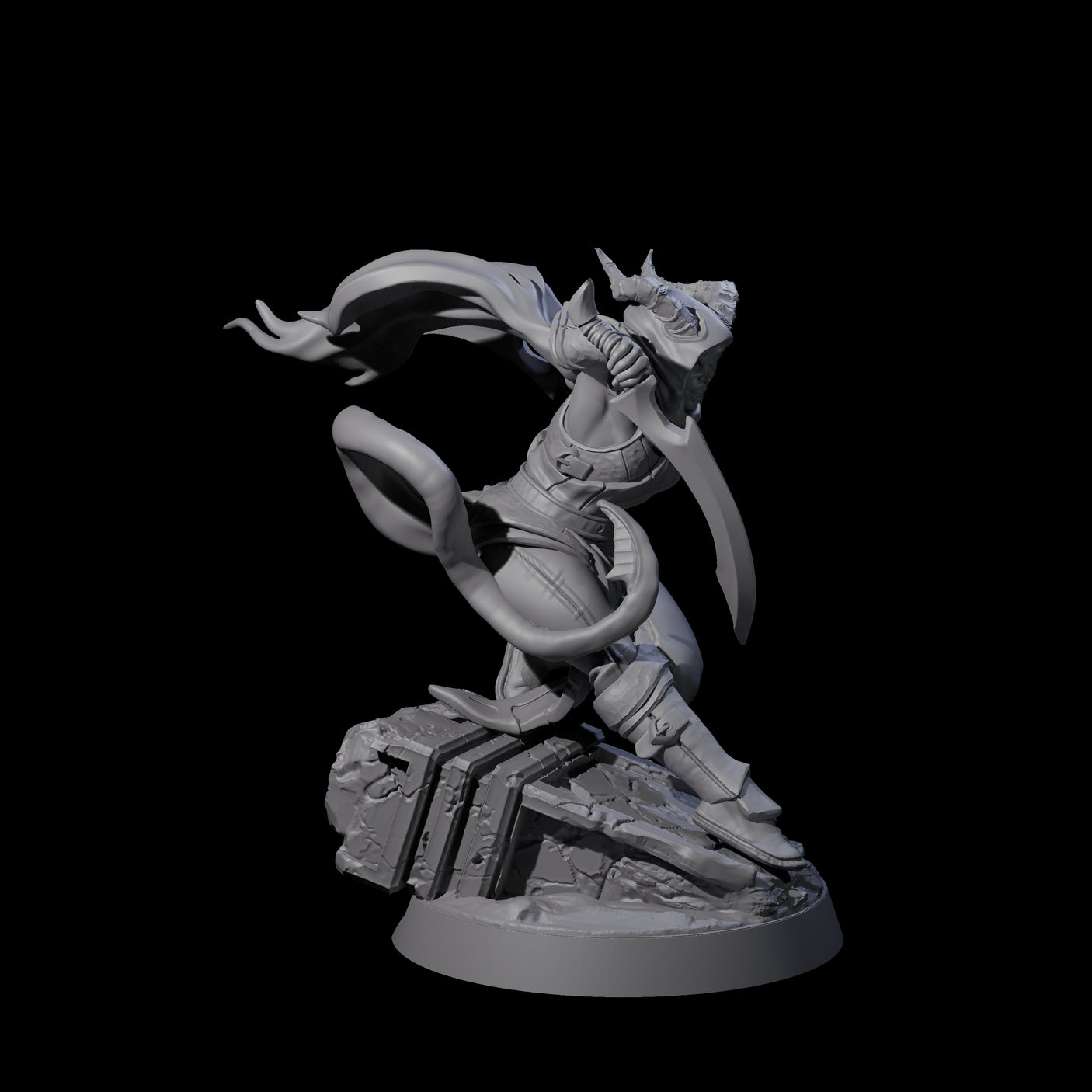 Smooth Tiefling Assassin Miniature for Dungeons and Dragons, Pathfinder or other TTRPGs