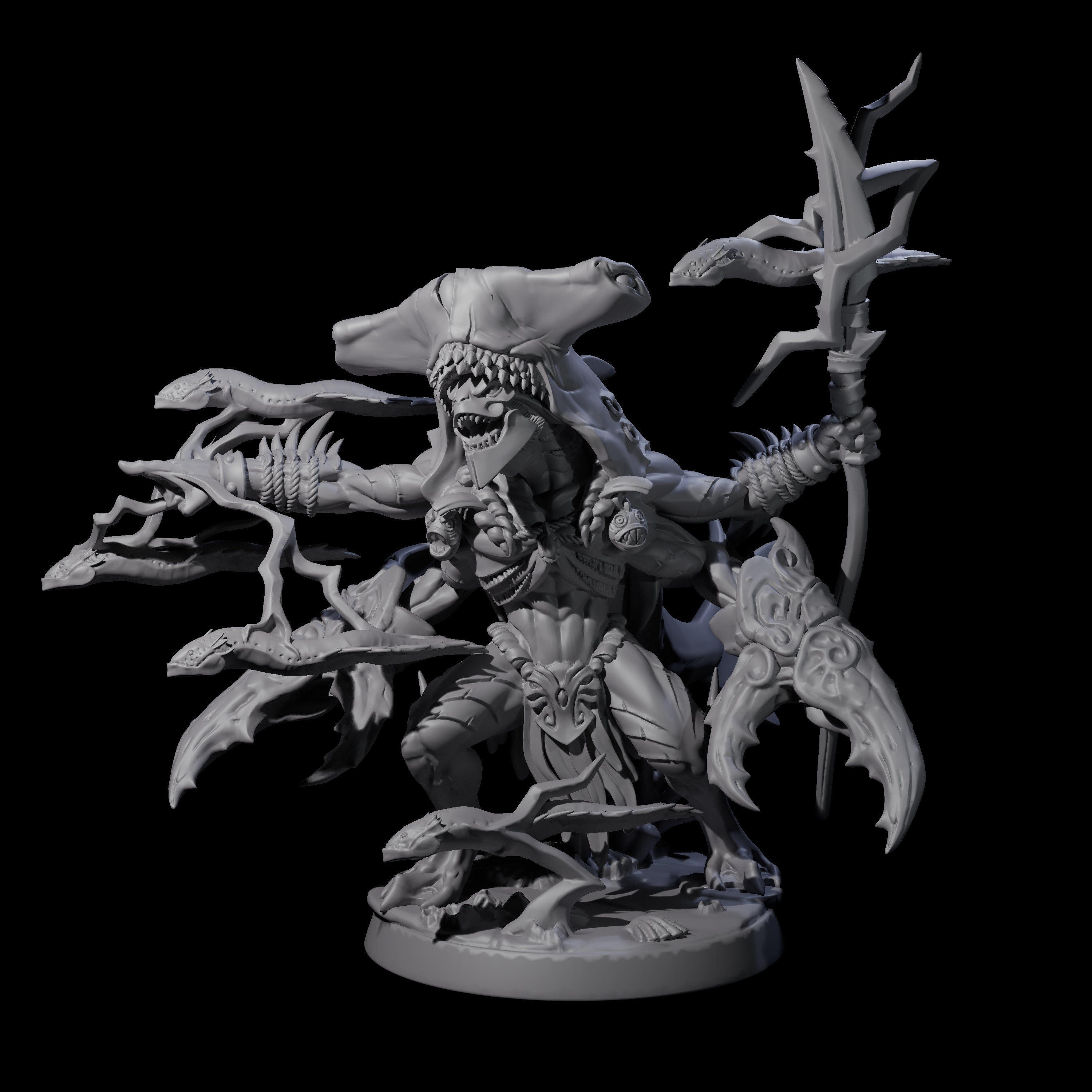 Sparking Multi-Armed Sahuagin Sorcerer Miniature for Dungeons and Dragons, Pathfinder or other TTRPGs