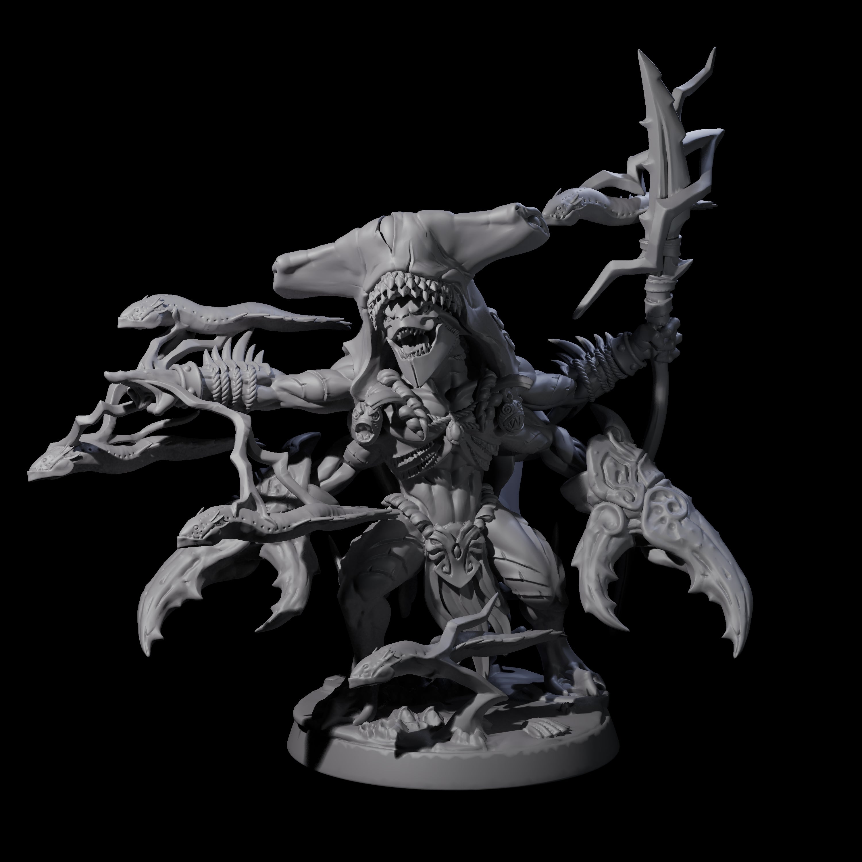 Sparking Multi-Armed Sahuagin Sorcerer Miniature for Dungeons and Dragons, Pathfinder or other TTRPGs