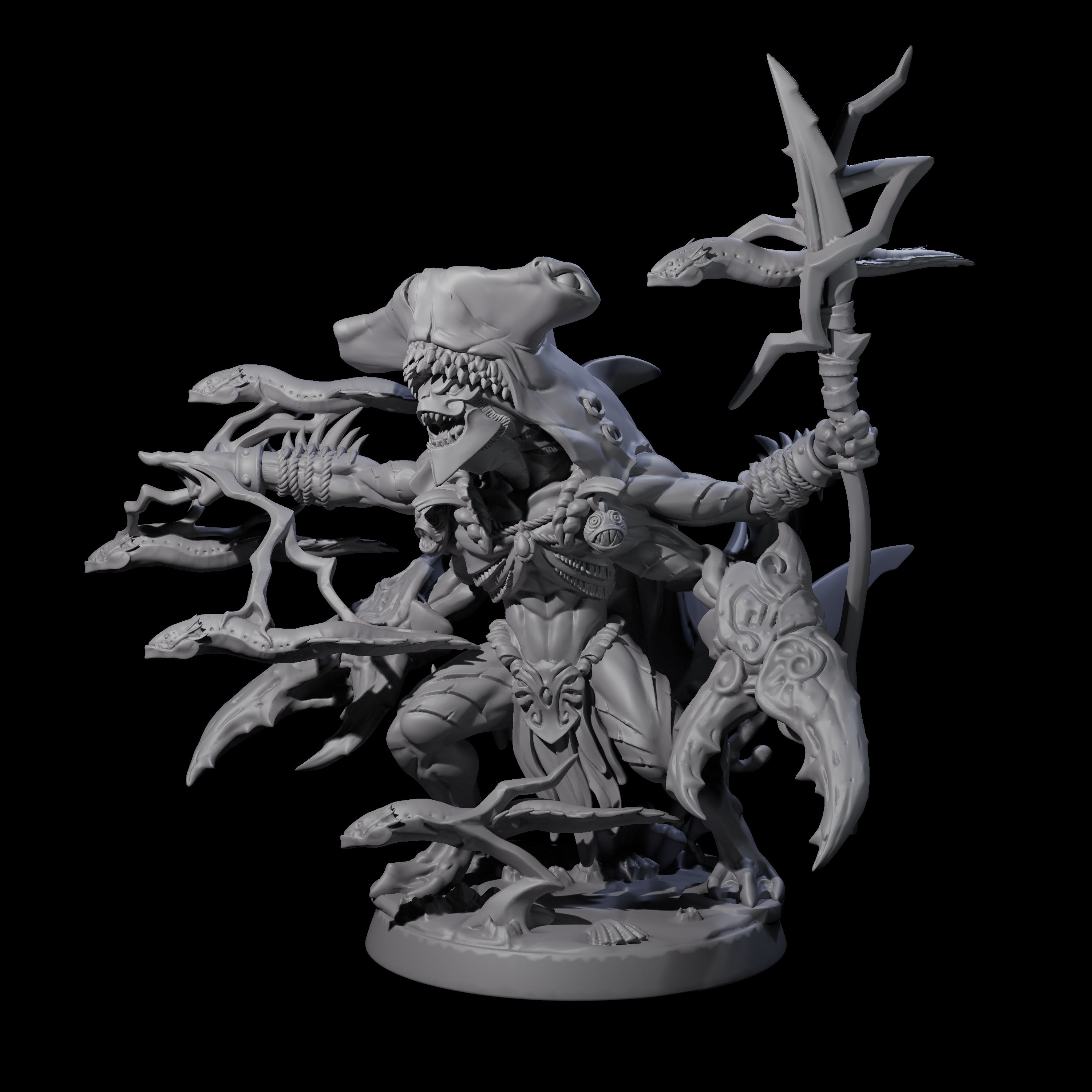 Sparking Multi-Armed Sahuagin Sorcerer Miniature for Dungeons and Dragons, Pathfinder or other TTRPGs