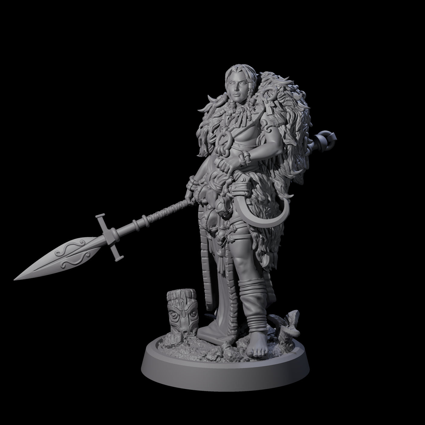 Spearmaiden Barbarian of the North Miniature for Dungeons and Dragons, Pathfinder or other TTRPGs