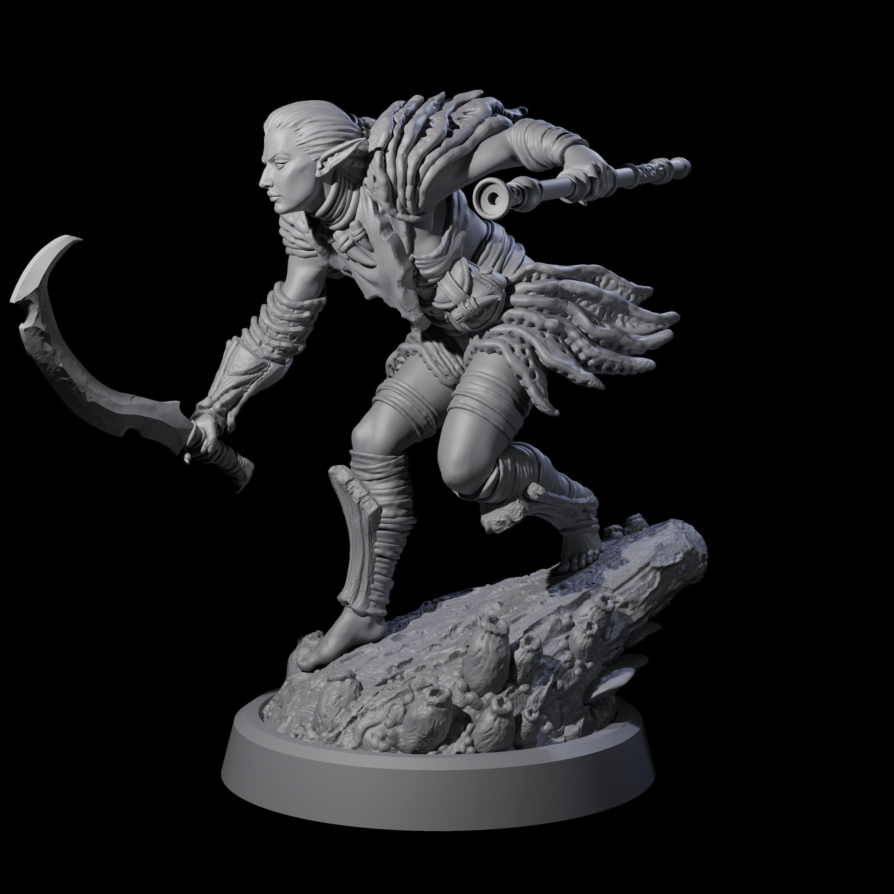 Stalking Blowdart Tribeswoman Miniature for Dungeons and Dragons, Pathfinder or other TTRPGs