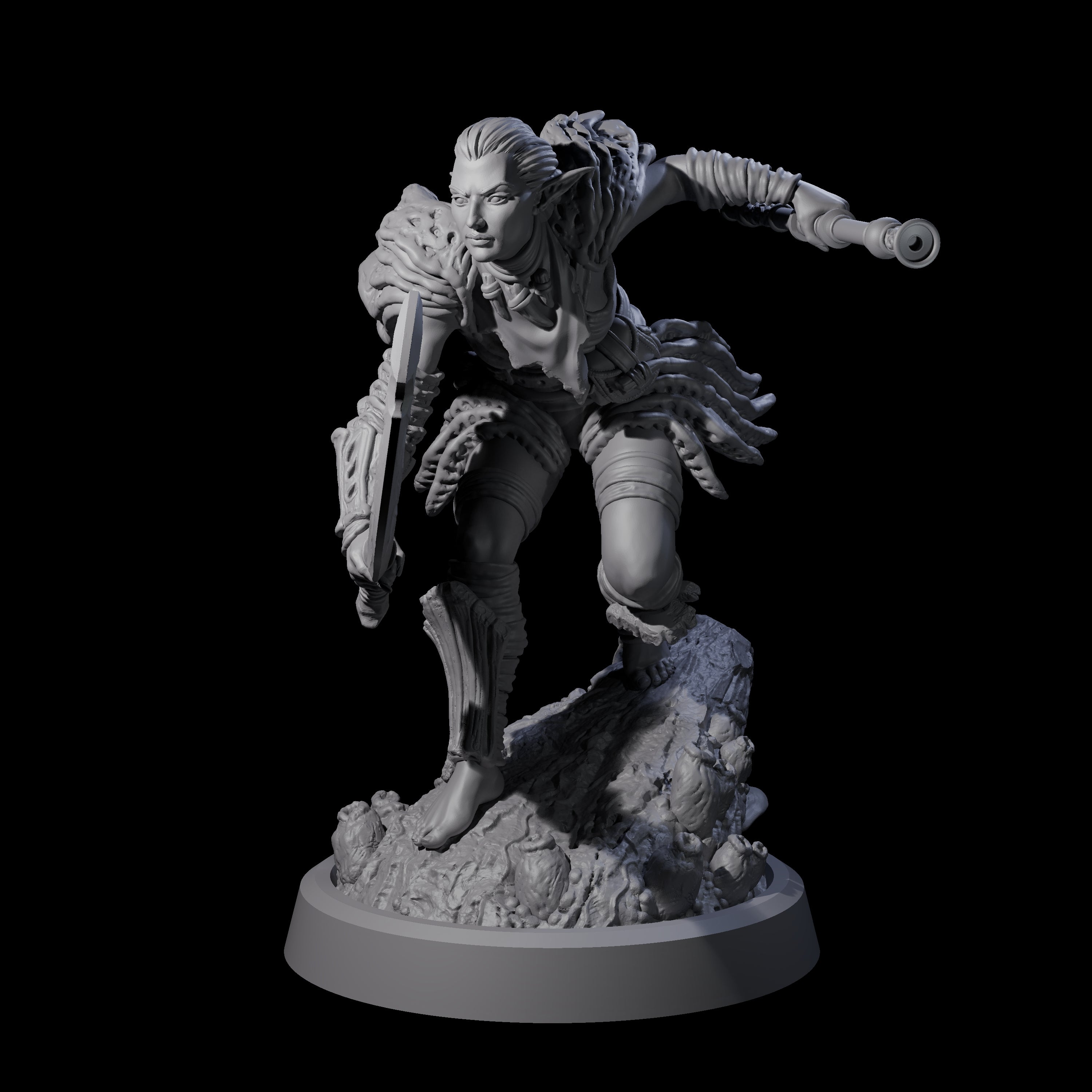 Stalking Blowdart Tribeswoman Miniature for Dungeons and Dragons, Pathfinder or other TTRPGs