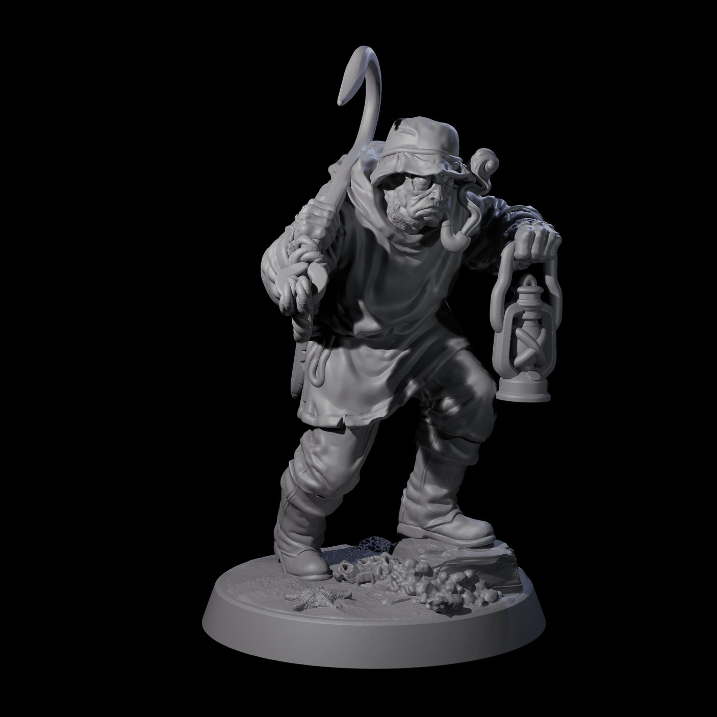 Staring Human Fisherman Miniature for Dungeons and Dragons, Pathfinder or other TTRPGs