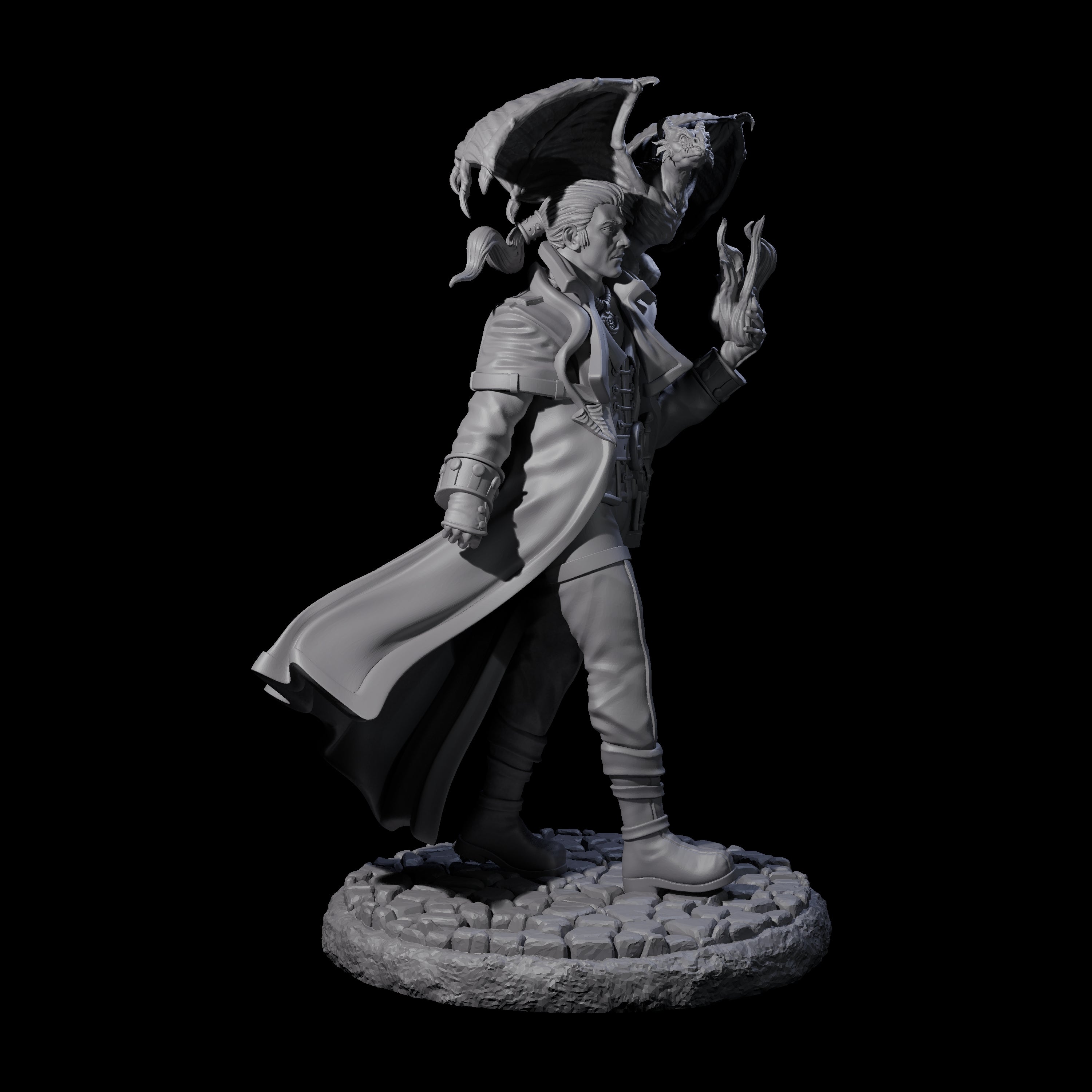 Strolling Wizard with Dragonkin Pet Miniature for Dungeons and Dragons, Pathfinder or other TTRPGs