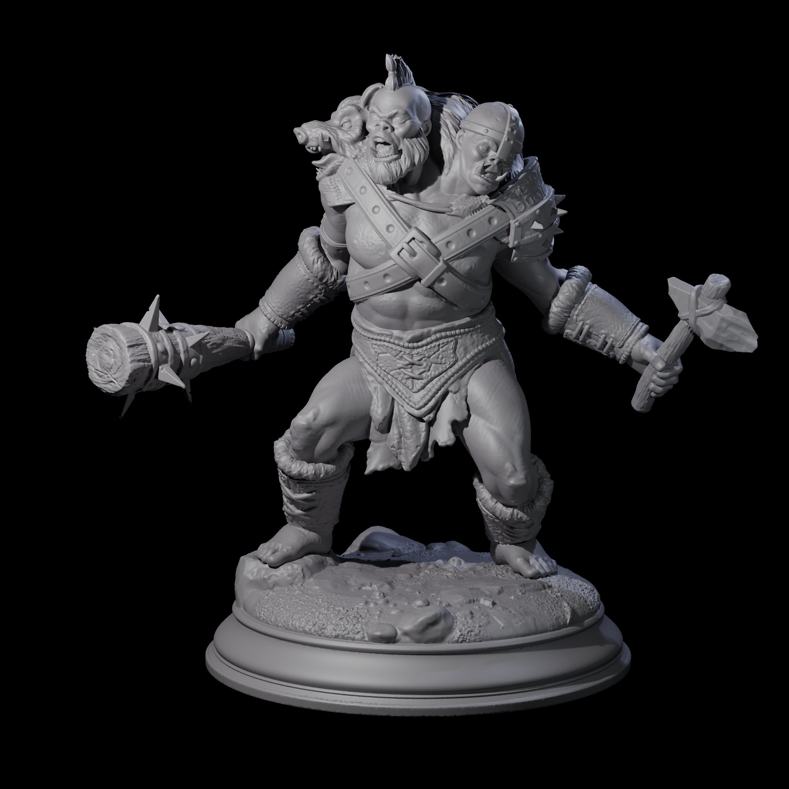 Stupid Berserker Ettin Miniature for Dungeons and Dragons, Pathfinder or other TTRPGs