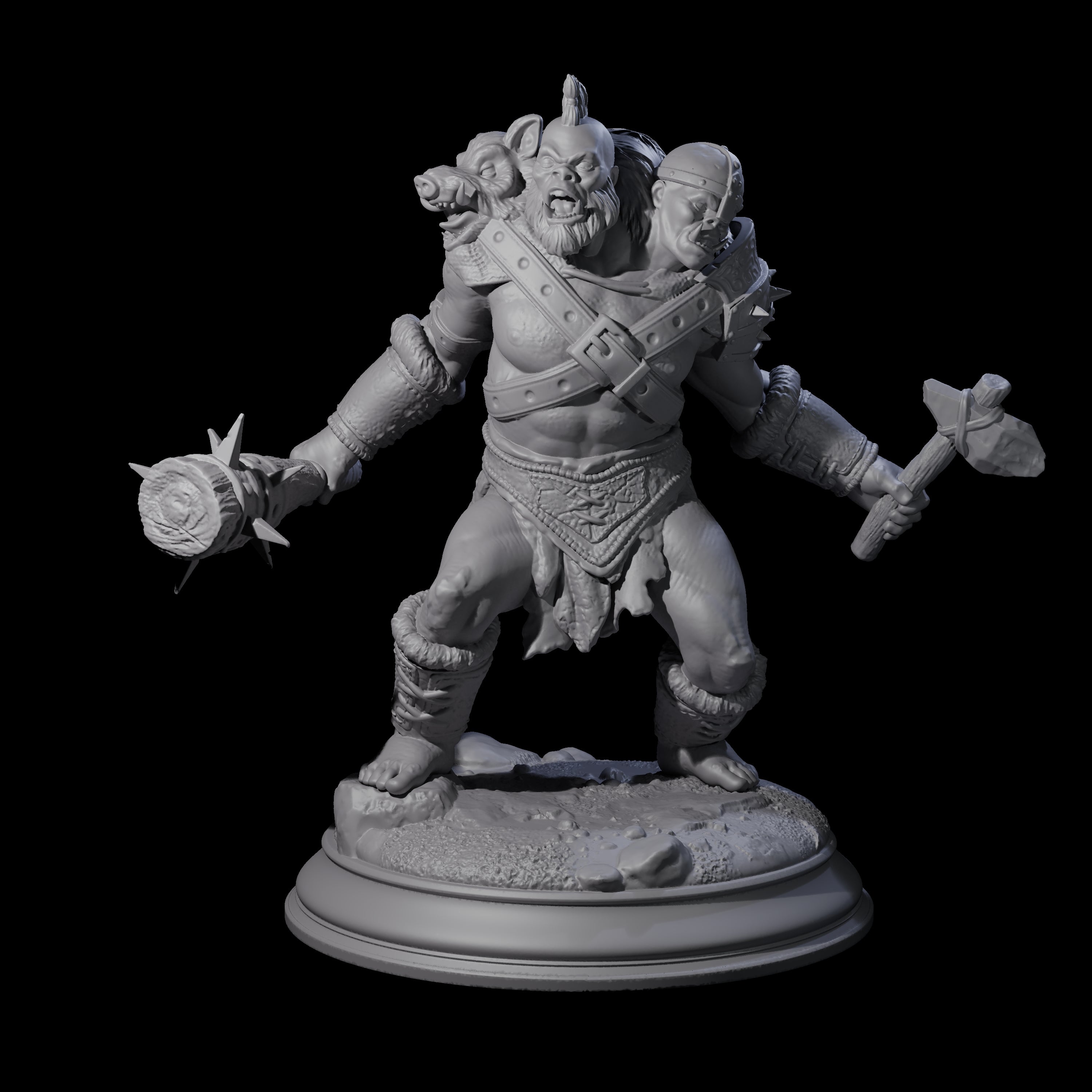 Stupid Berserker Ettin Miniature for Dungeons and Dragons, Pathfinder or other TTRPGs