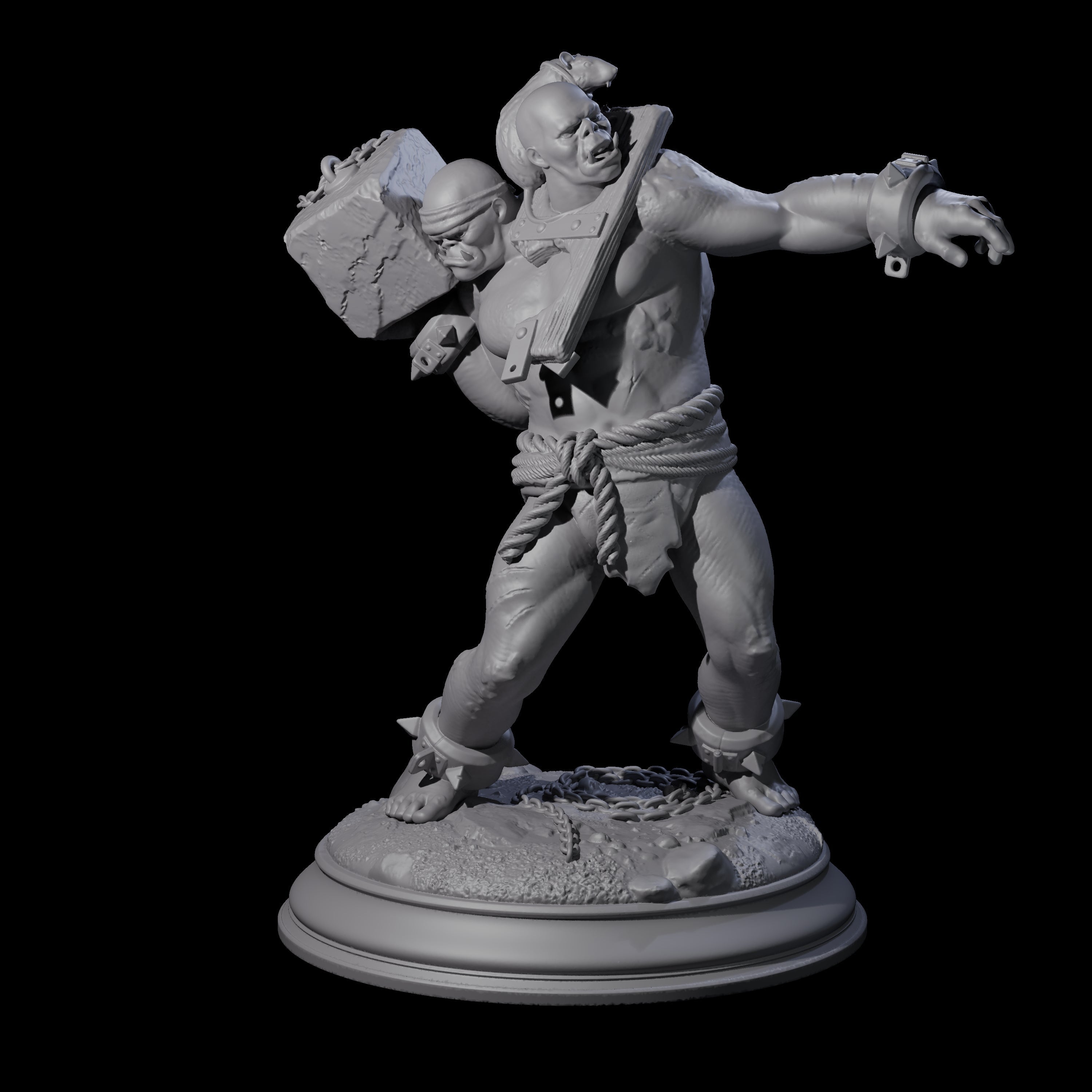 Stupid Chucker Ettin Miniature for Dungeons and Dragons, Pathfinder or other TTRPGs