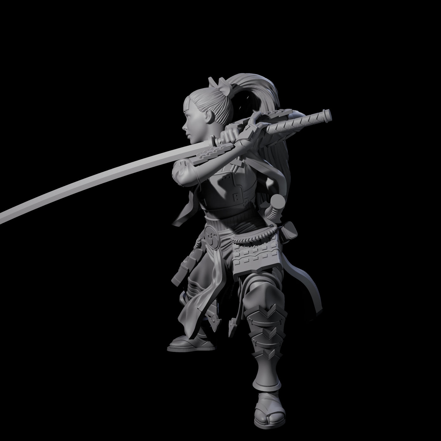 Sweeping Female Samuari Miniature for Dungeons and Dragons, Pathfinder or other TTRPGs