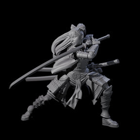 Sweeping Female Samuari Miniature for Dungeons and Dragons, Pathfinder or other TTRPGs