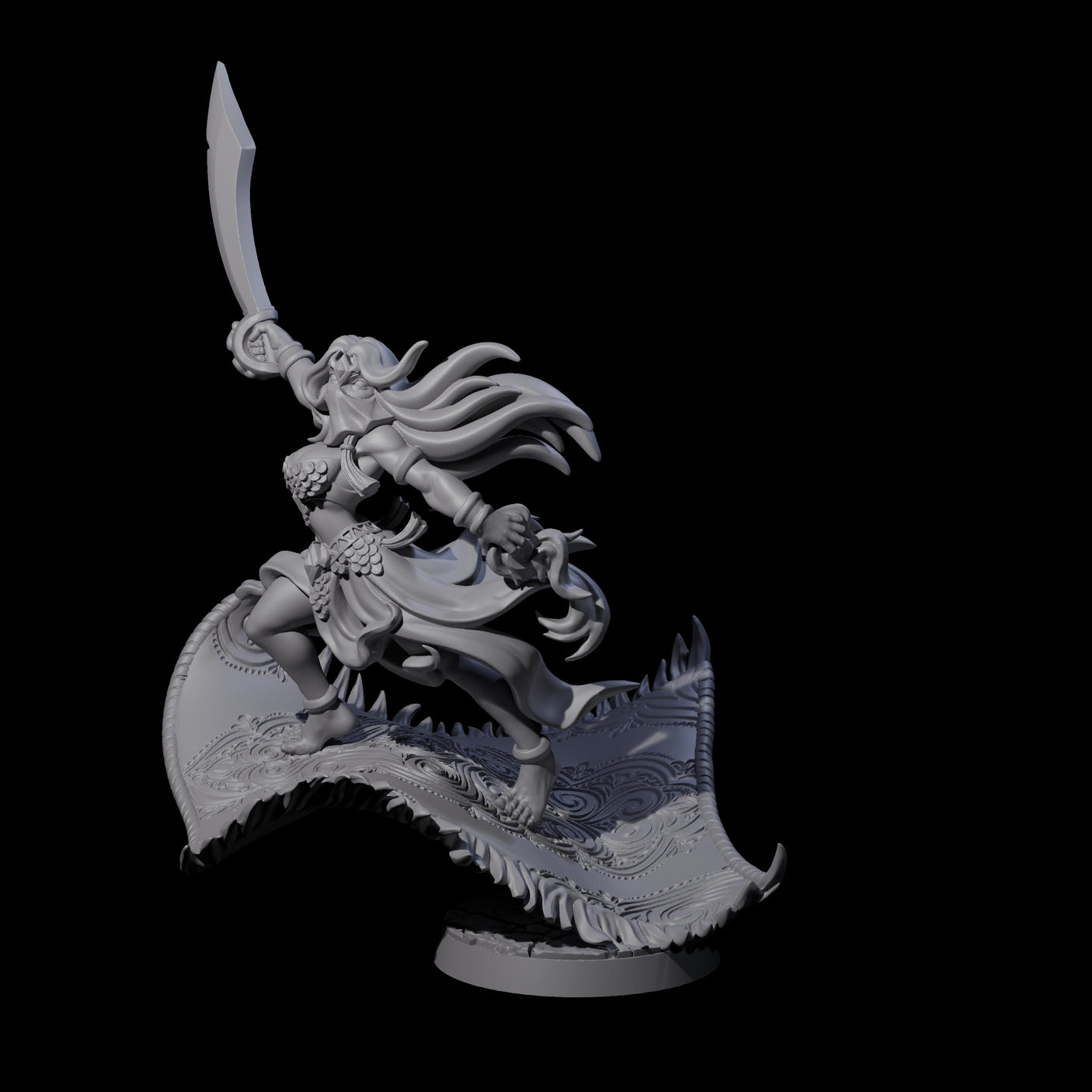 Sweeping Princess on Magic Carpet Miniature for Dungeons and Dragons, Pathfinder or other TTRPGs