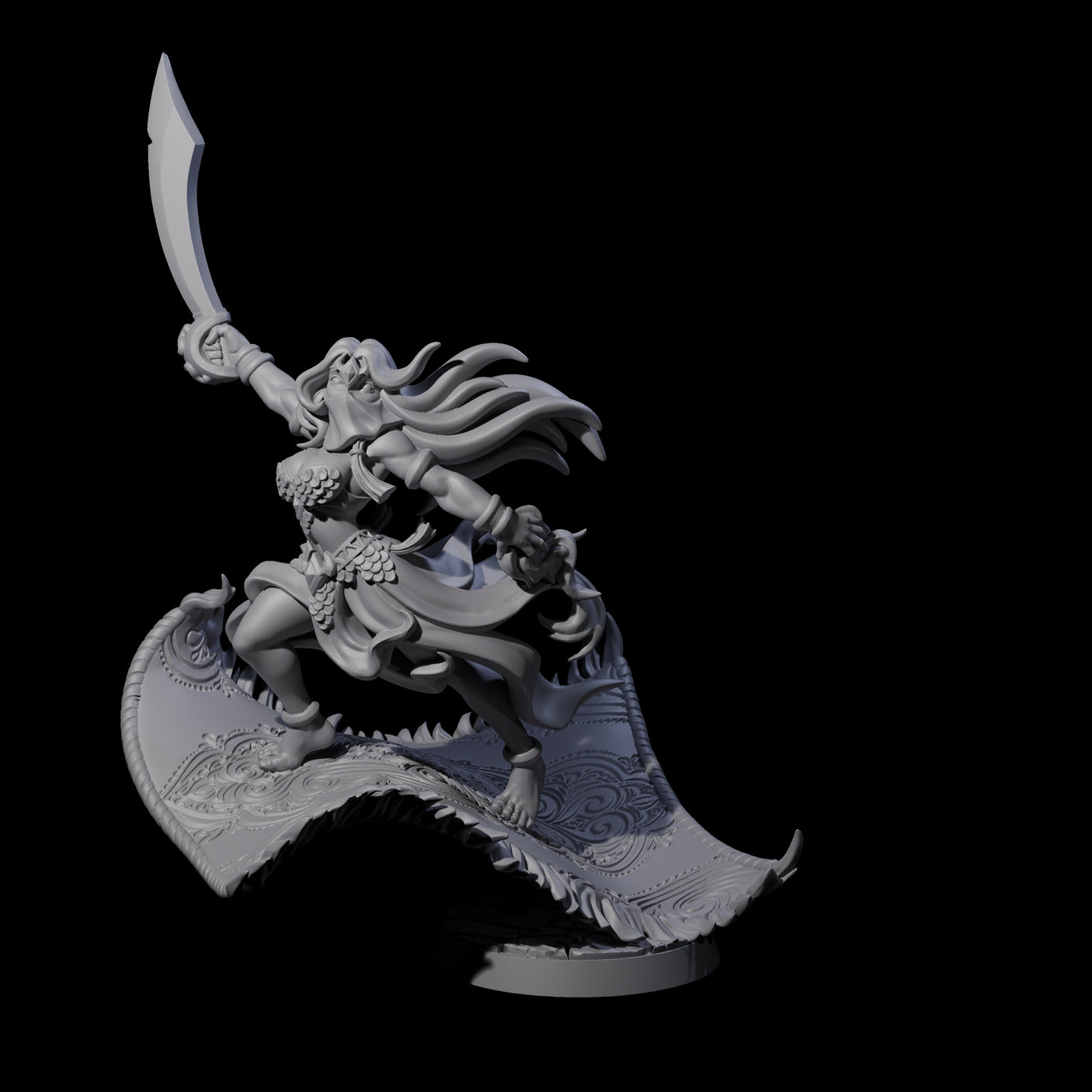 Sweeping Princess on Magic Carpet Miniature for Dungeons and Dragons, Pathfinder or other TTRPGs