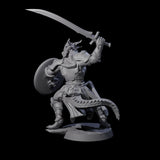 Swinging Dragonborn Flameblade A Miniature for Dungeons and Dragons, Pathfinder or other TTRPGs