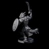 Swinging Dragonborn Flameblade A Miniature for Dungeons and Dragons, Pathfinder or other TTRPGs