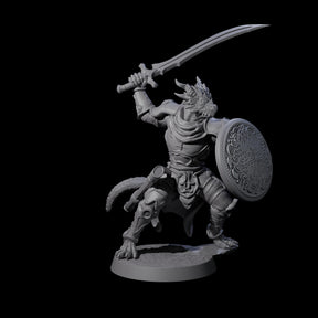 Swinging Dragonborn Flameblade A Miniature for Dungeons and Dragons, Pathfinder or other TTRPGs