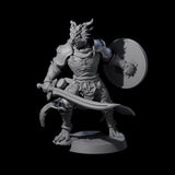 Swinging Dragonborn Flameblade B Miniature for Dungeons and Dragons, Pathfinder or other TTRPGs