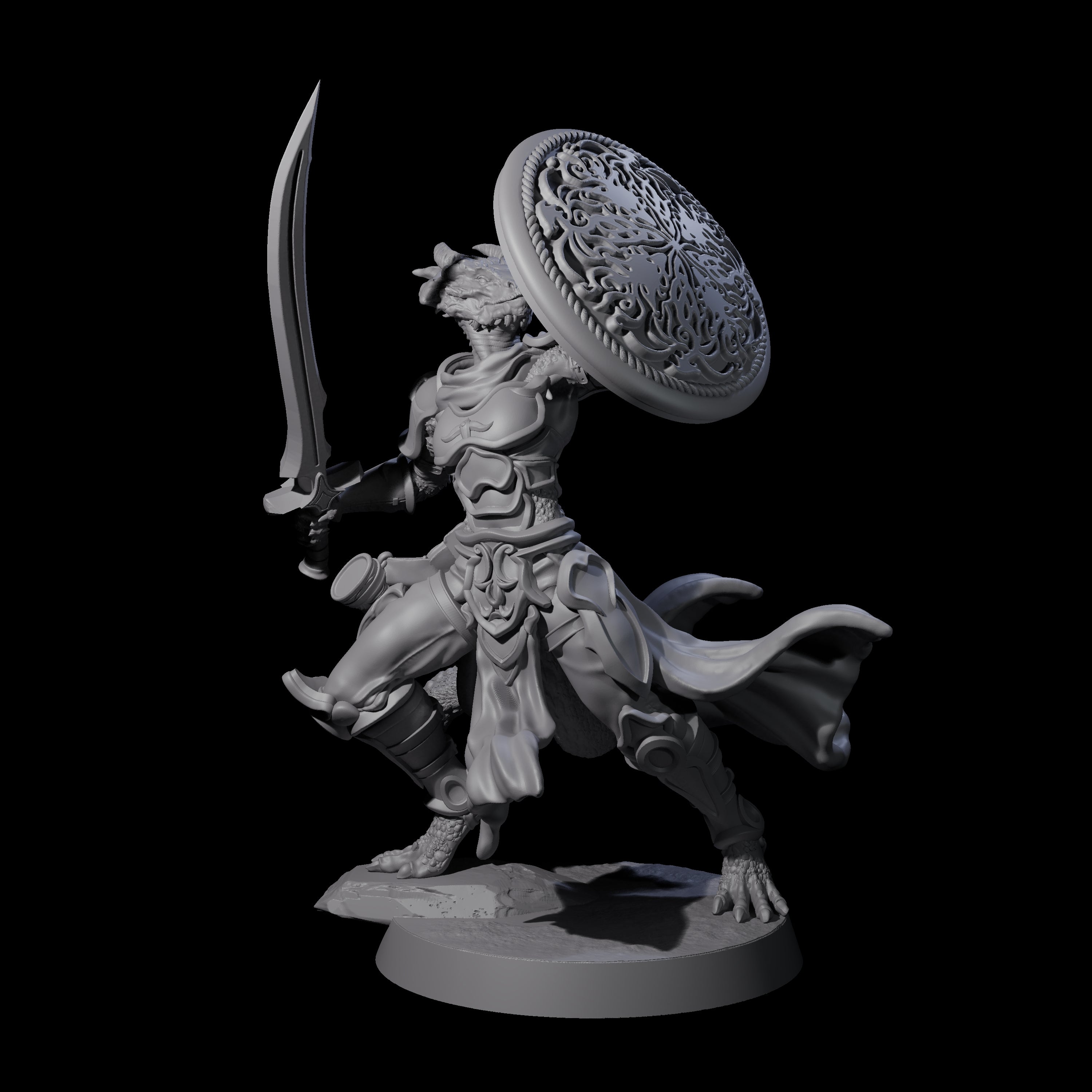 Swinging Dragonborn Flameblade E Miniature for Dungeons and Dragons, Pathfinder or other TTRPGs