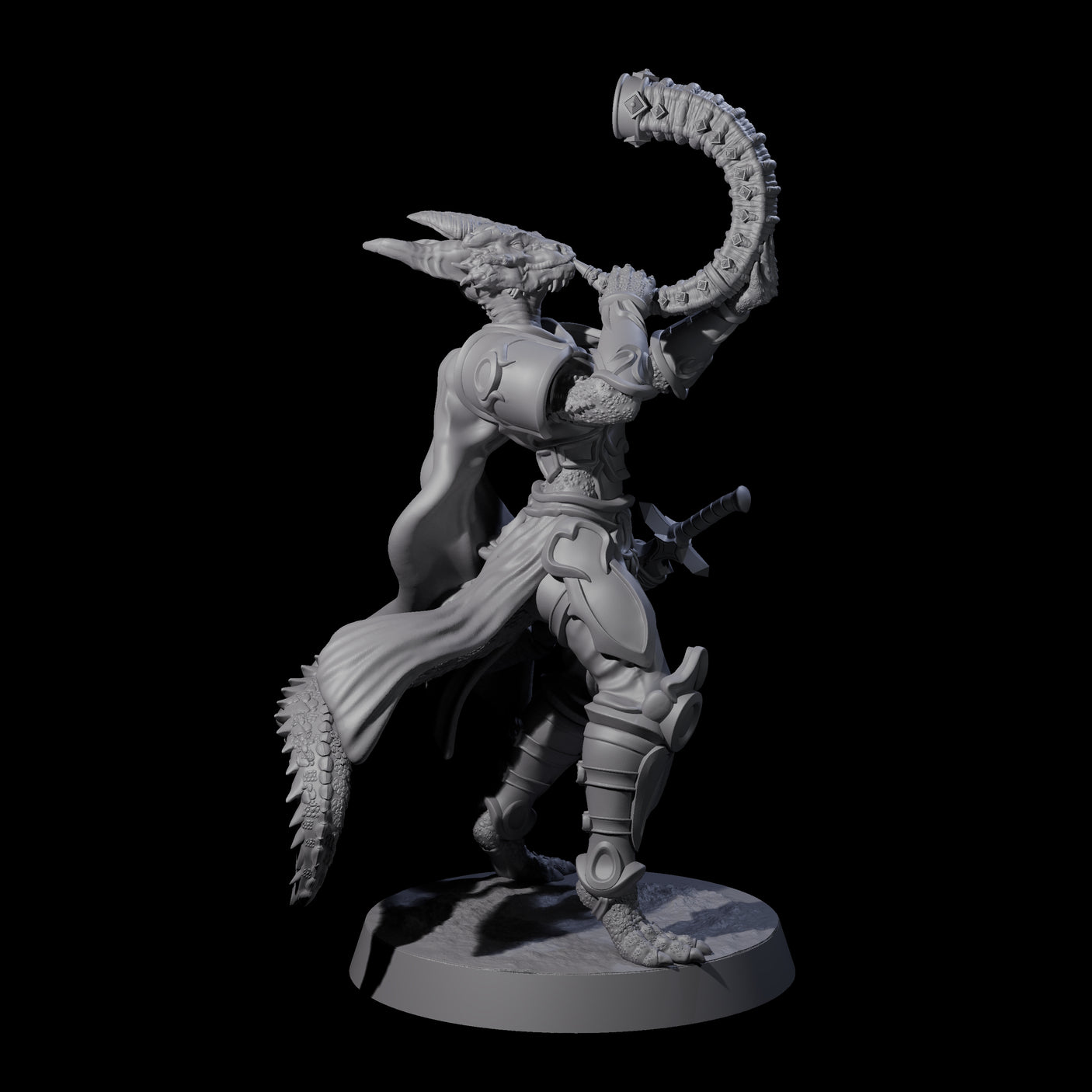 Swinging Dragonborn Flameblade F Miniature for Dungeons and Dragons, Pathfinder or other TTRPGs