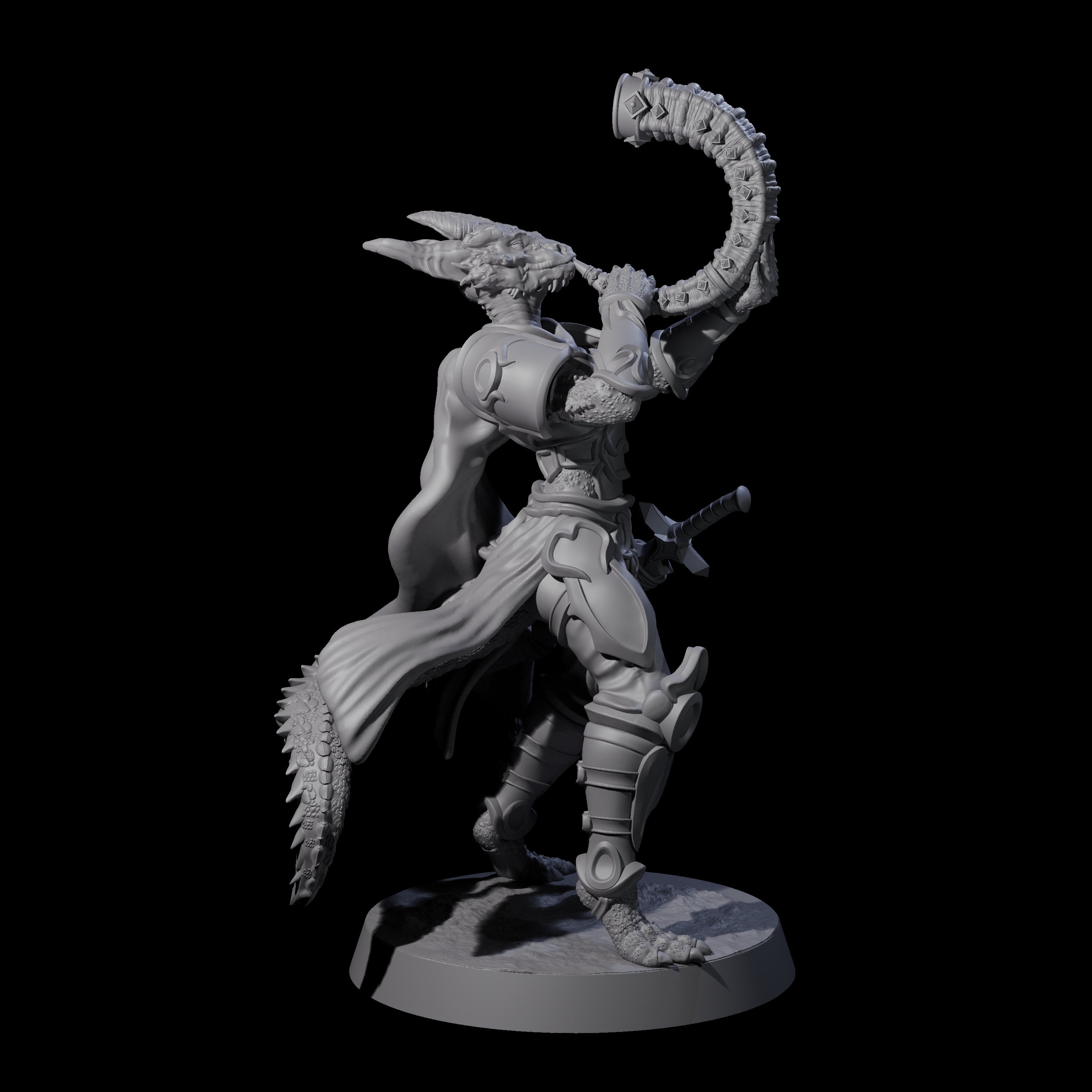 Swinging Dragonborn Flameblade F Miniature for Dungeons and Dragons, Pathfinder or other TTRPGs