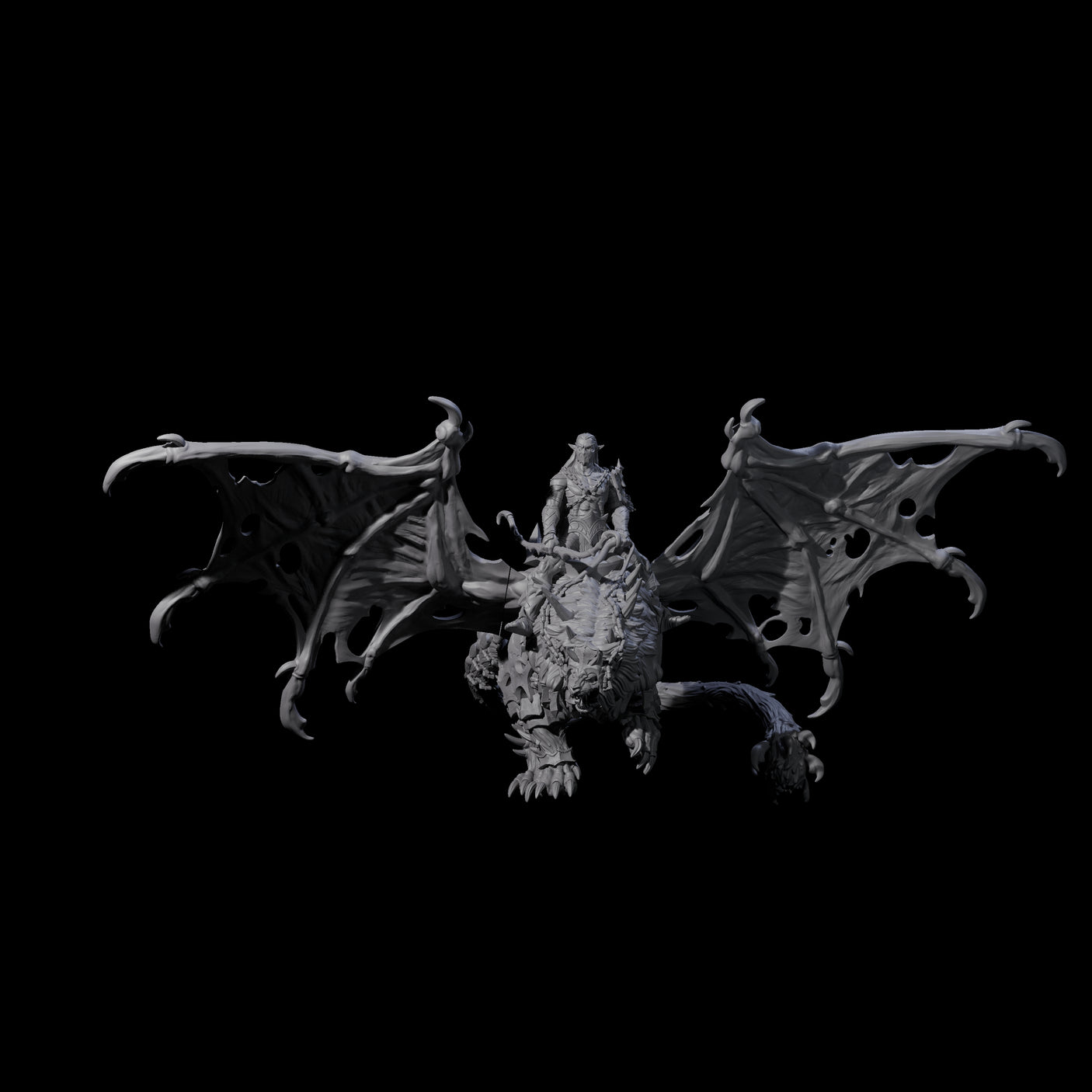 Swooping Dark Elf Manticore Rider A Miniature for Dungeons and Dragons, Pathfinder or other TTRPGs