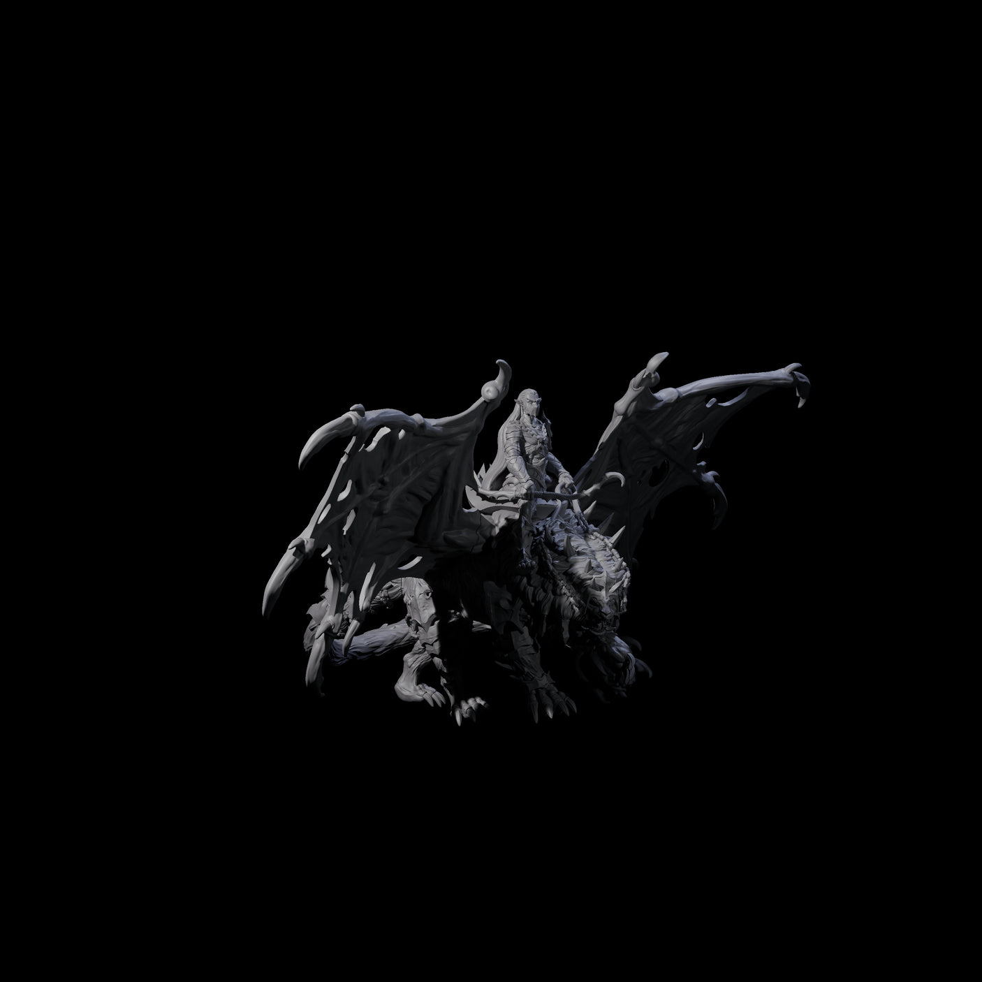 Swooping Dark Elf Manticore Rider A Miniature for Dungeons and Dragons, Pathfinder or other TTRPGs