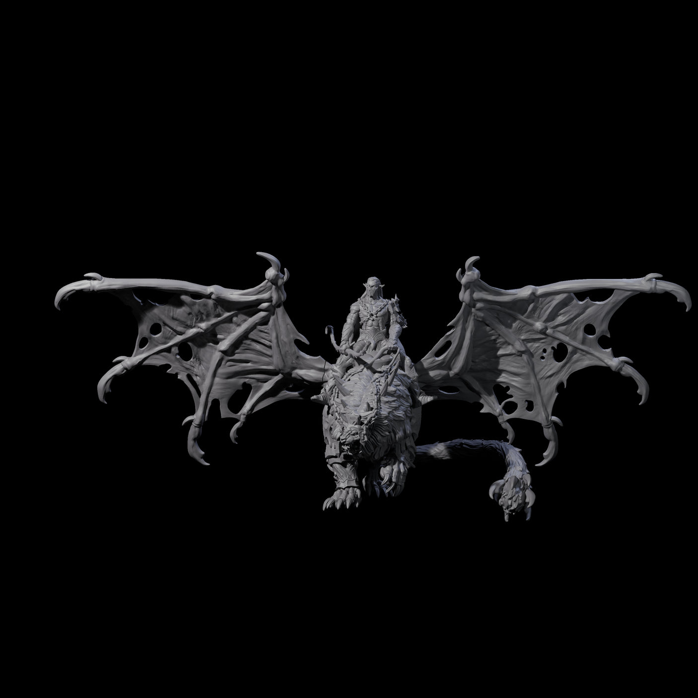Swooping Dark Elf Manticore Rider A Miniature for Dungeons and Dragons, Pathfinder or other TTRPGs