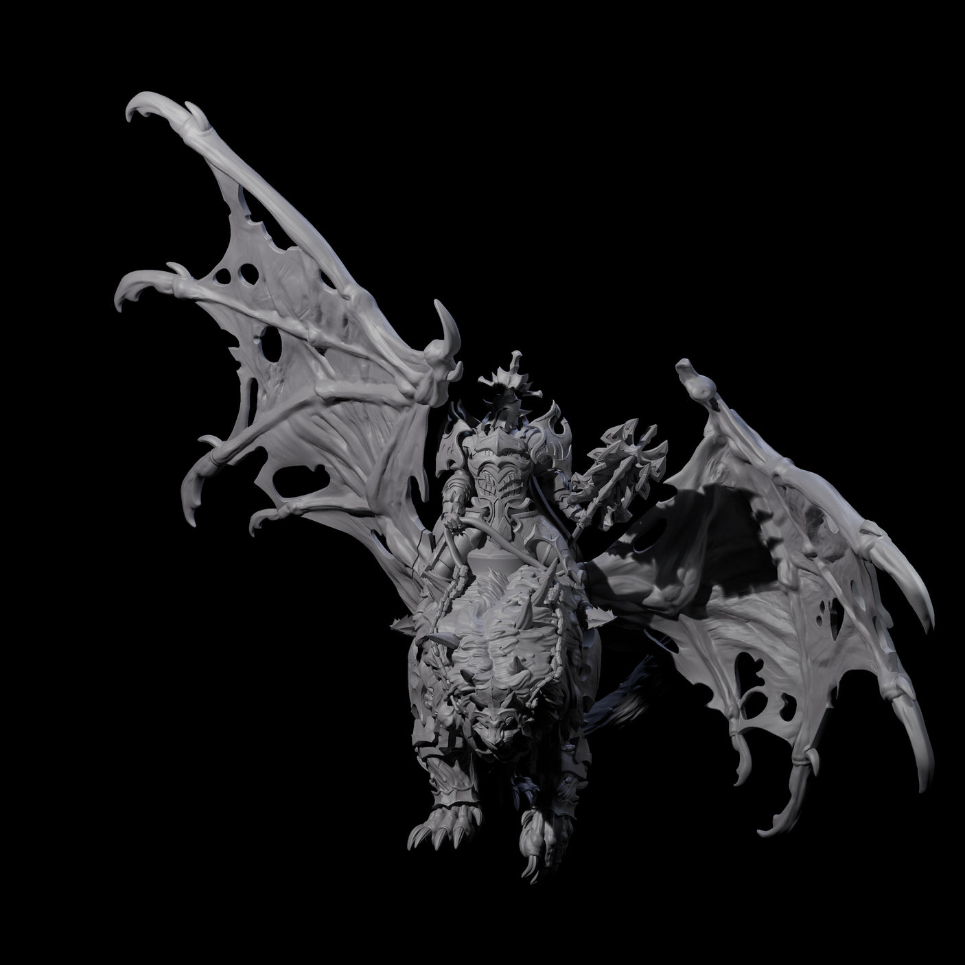 Swooping Dark Elf Manticore Rider F Miniature for Dungeons and Dragons, Pathfinder or other TTRPGs
