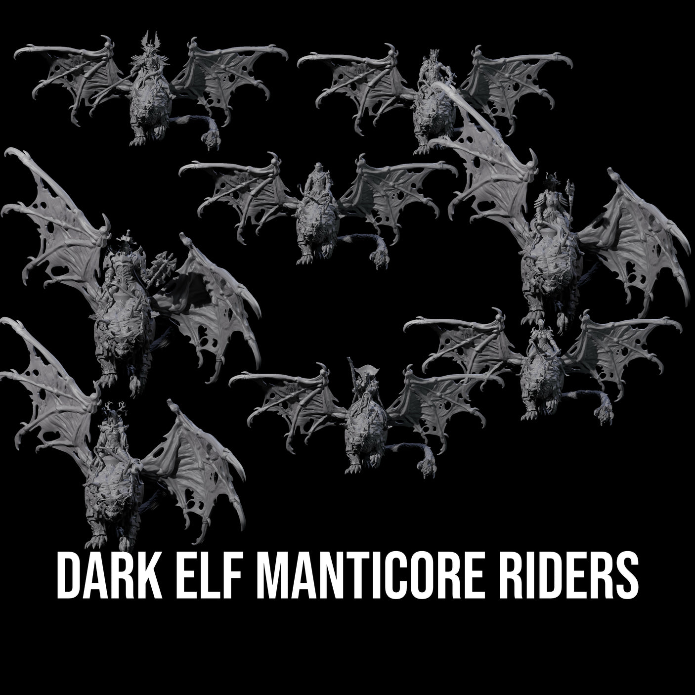 Swooping Dark Elf Manticore Riders Miniature for Dungeons and Dragons, Pathfinder or other TTRPGs