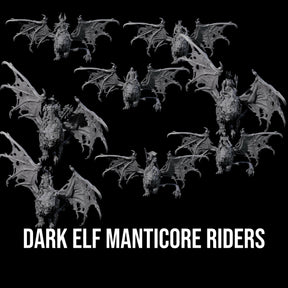 Swooping Dark Elf Manticore Riders Miniature for Dungeons and Dragons, Pathfinder or other TTRPGs