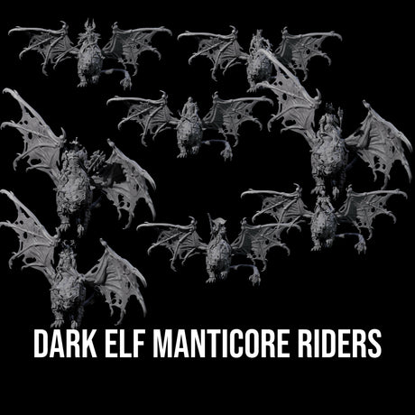 Swooping Dark Elf Manticore Riders Miniature for Dungeons and Dragons, Pathfinder or other TTRPGs