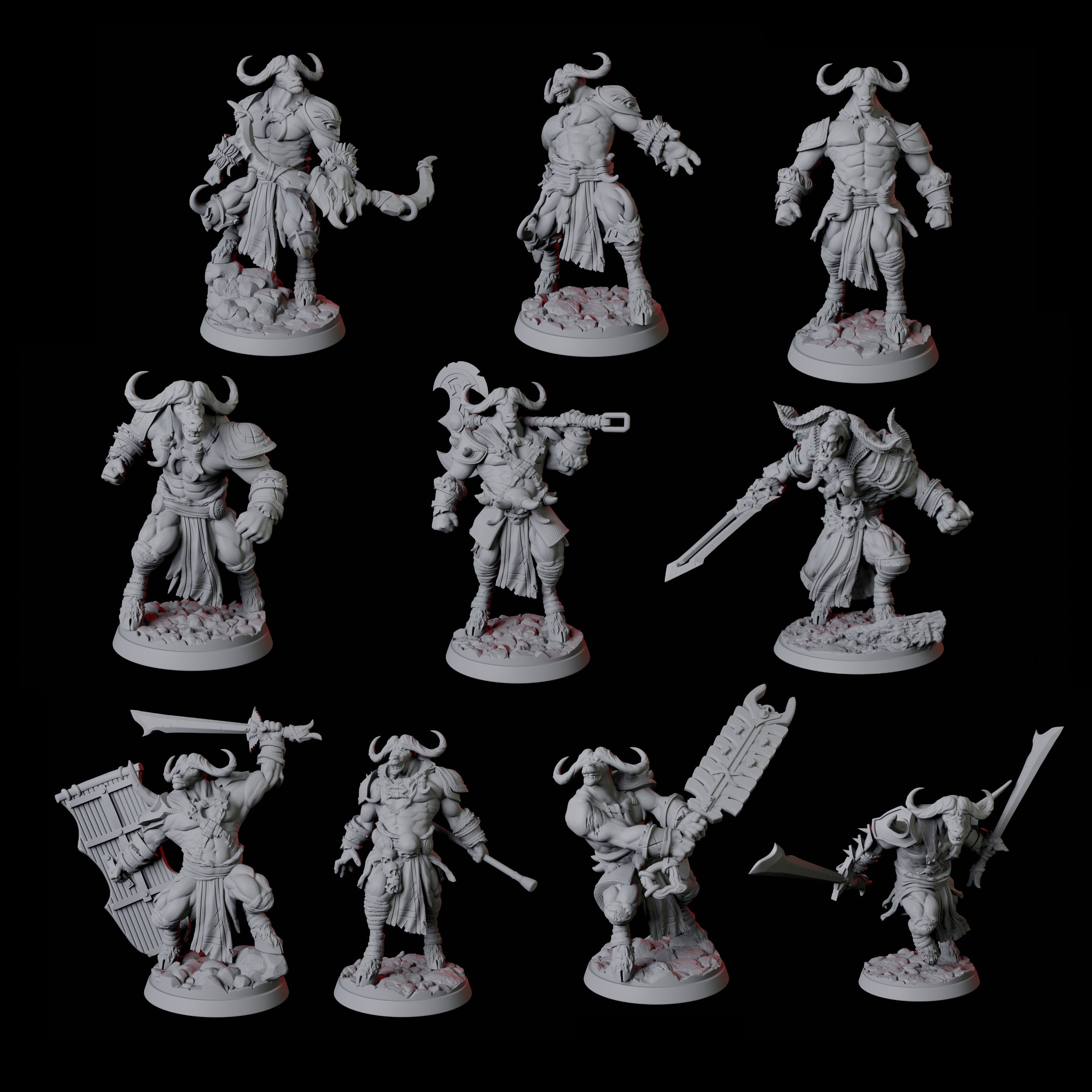 Ten Yakfolk Bundle Miniature for Dungeons and Dragons, Pathfinder or other TTRPGs