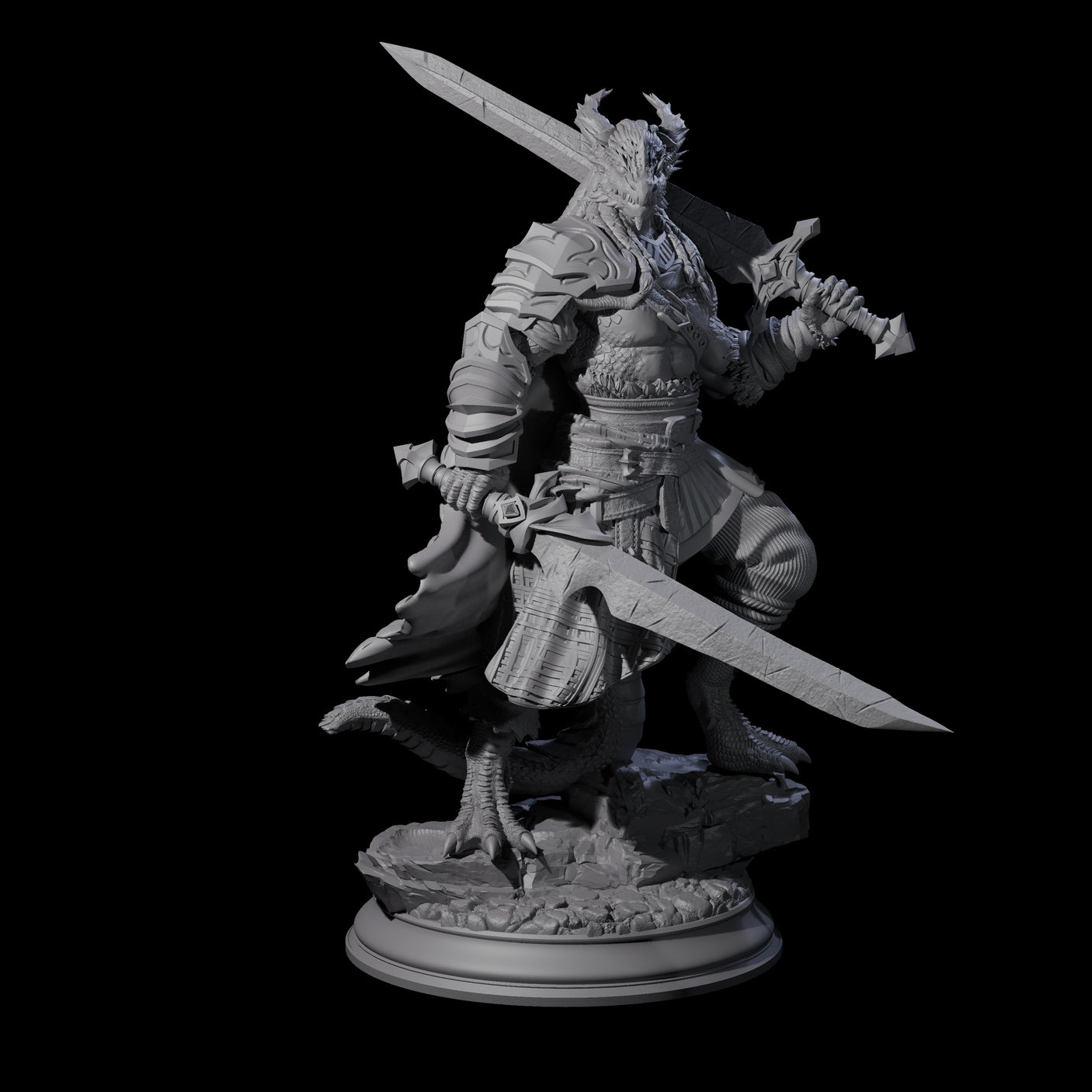 Thick Swords Dragonborn Fighter Miniature for Dungeons and Dragons, Pathfinder or other TTRPGs