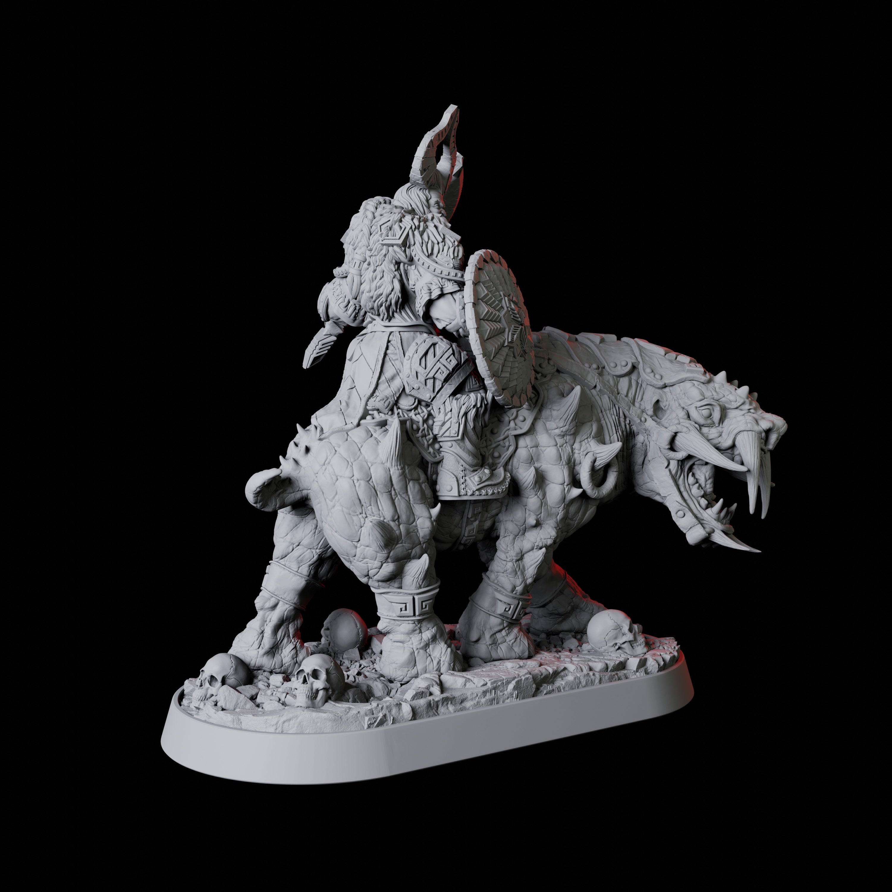 Threatening Barbarian Warrior on Worg Miniature for Dungeons and Dragons