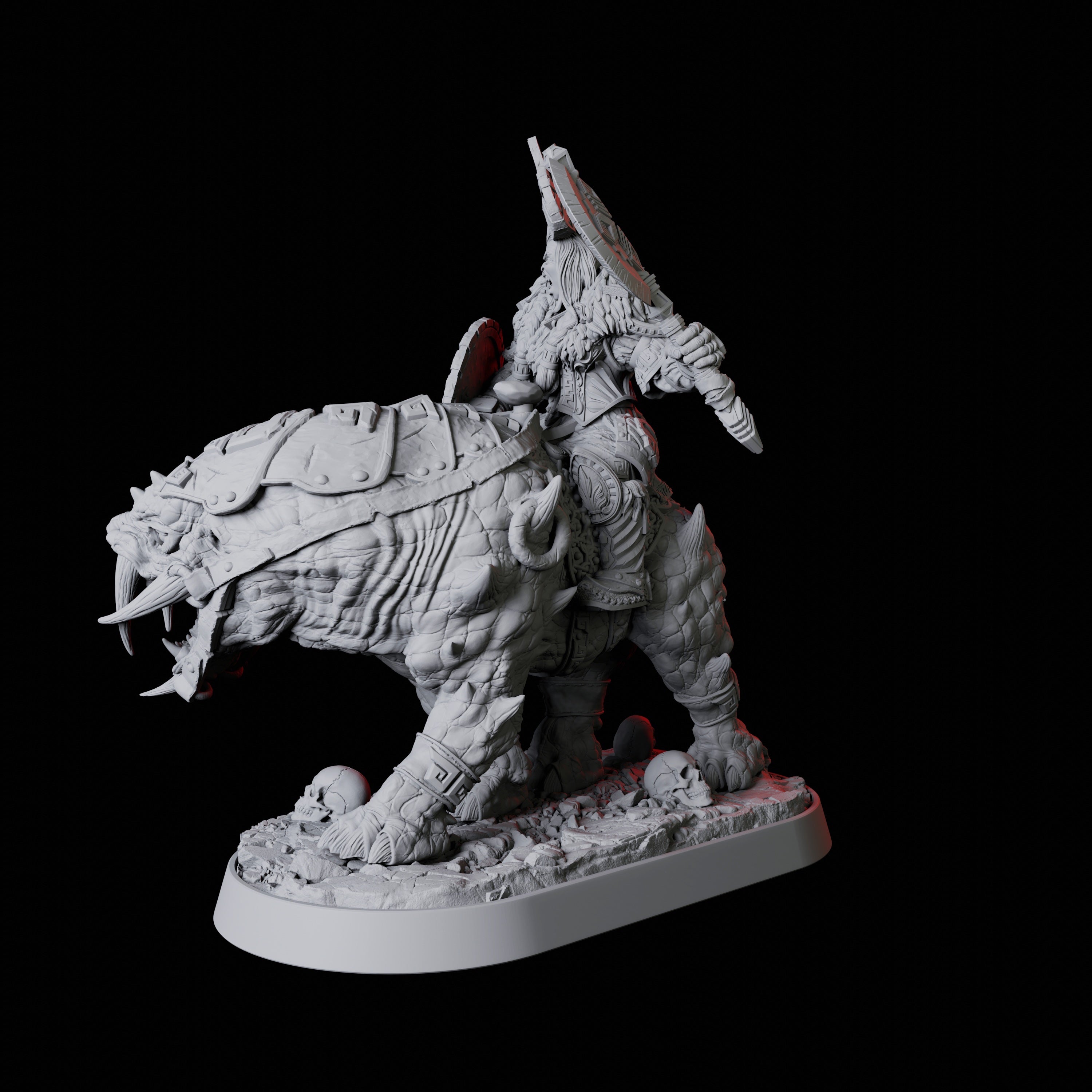 Threatening Barbarian Warrior on Worg Miniature for Dungeons and Dragons