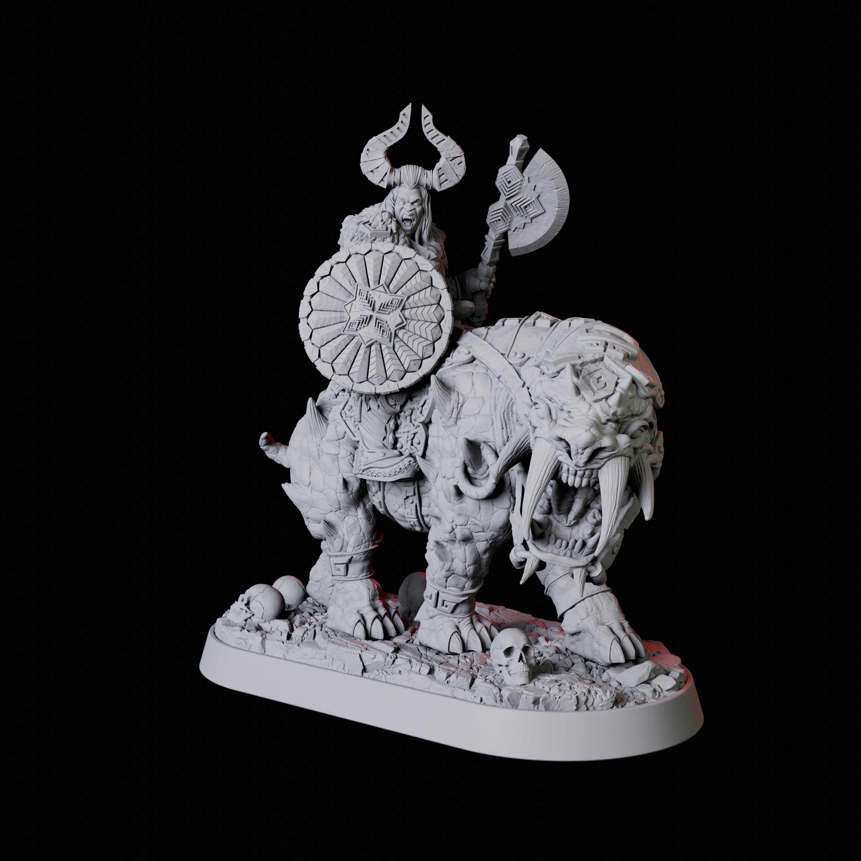 Threatening Barbarian Warrior on Worg Miniature for Dungeons and Dragons